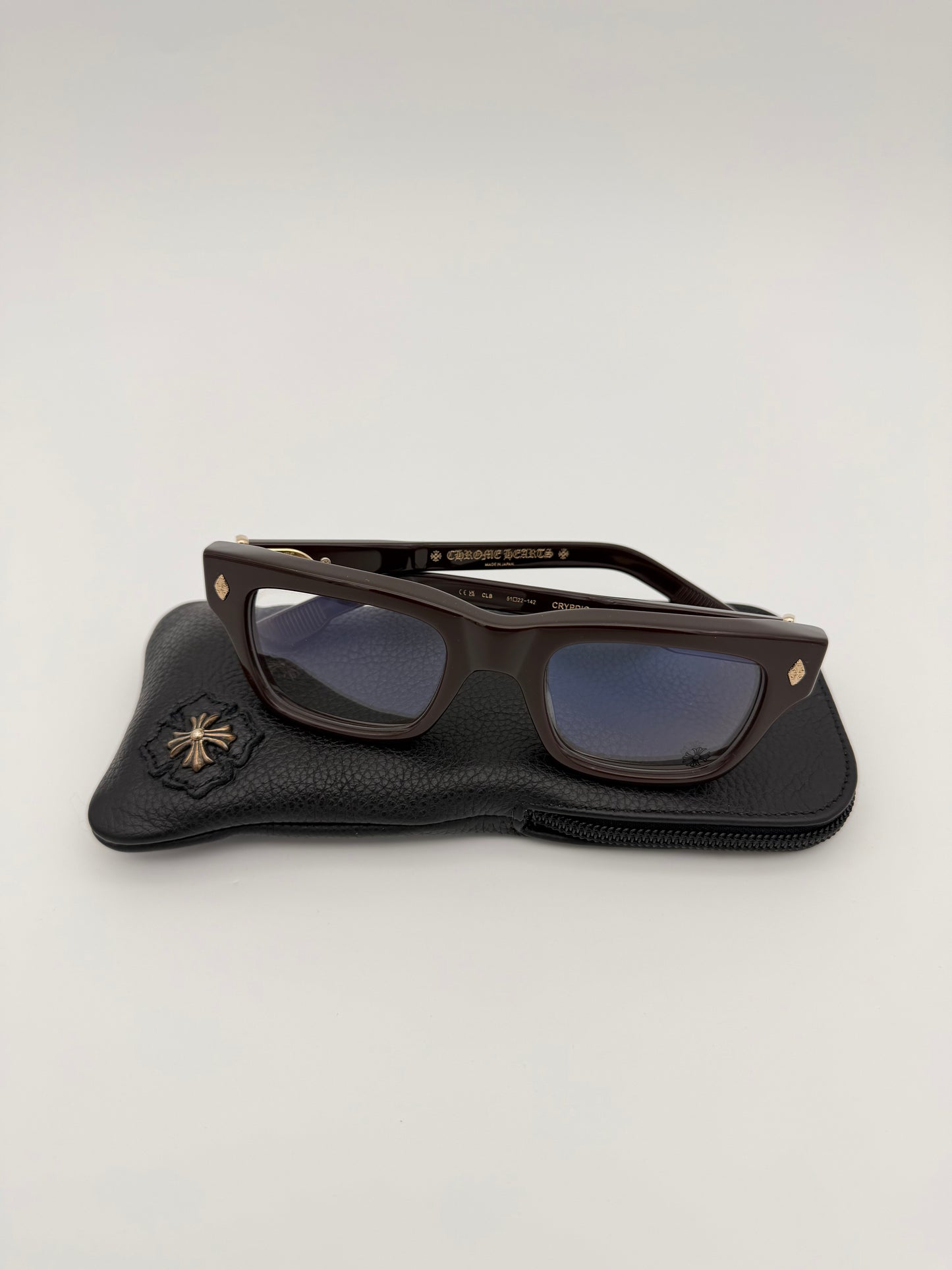 CHROME HEARTS CRYPDIC EYEGLASSES - BROWN/GOLD (W/SILVER PLUS CASE)