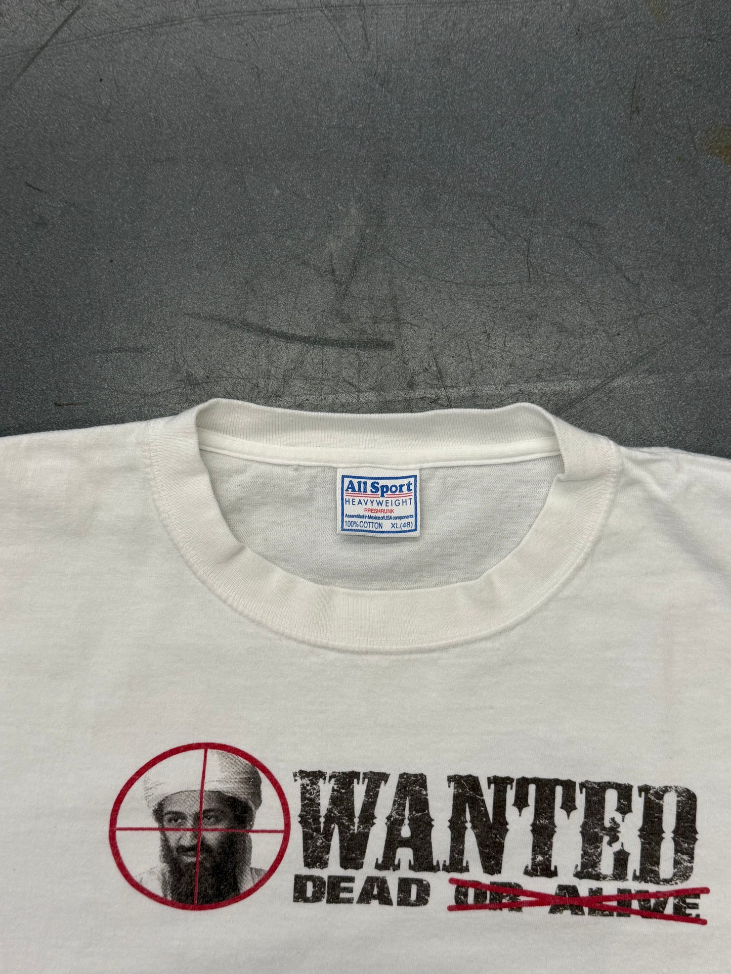 Y2K OSAMA BIN LADEN WANTED DEAD REWARD TEE (ALL SPORT TAG)