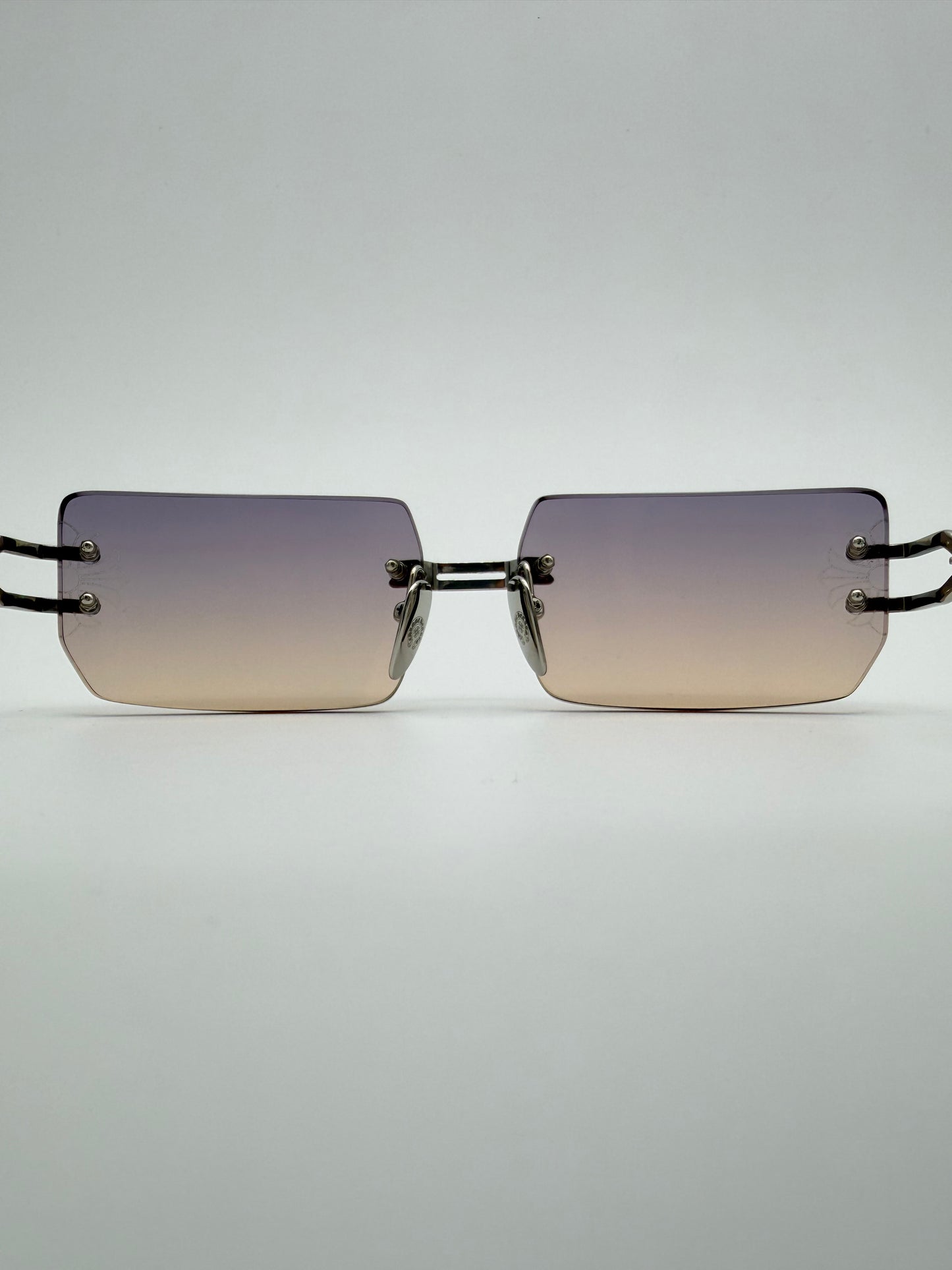 CHROME HEARTS LORDIE FRAMELESS PURPLE-LENS SUNGLASSES (WITH CASE AND CLOTH)