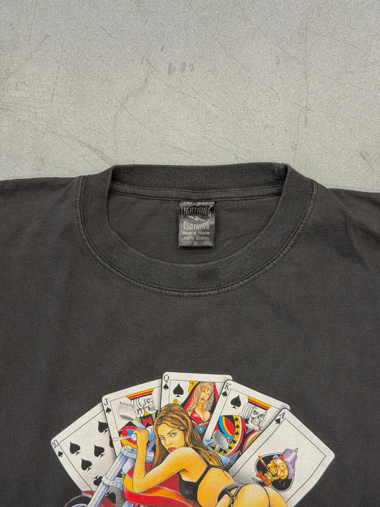 2001 LADY LUCK PIN UP GIRL WITH CARDS AND DICE LS TEE (LIGHTNING CLOTHING TAG)