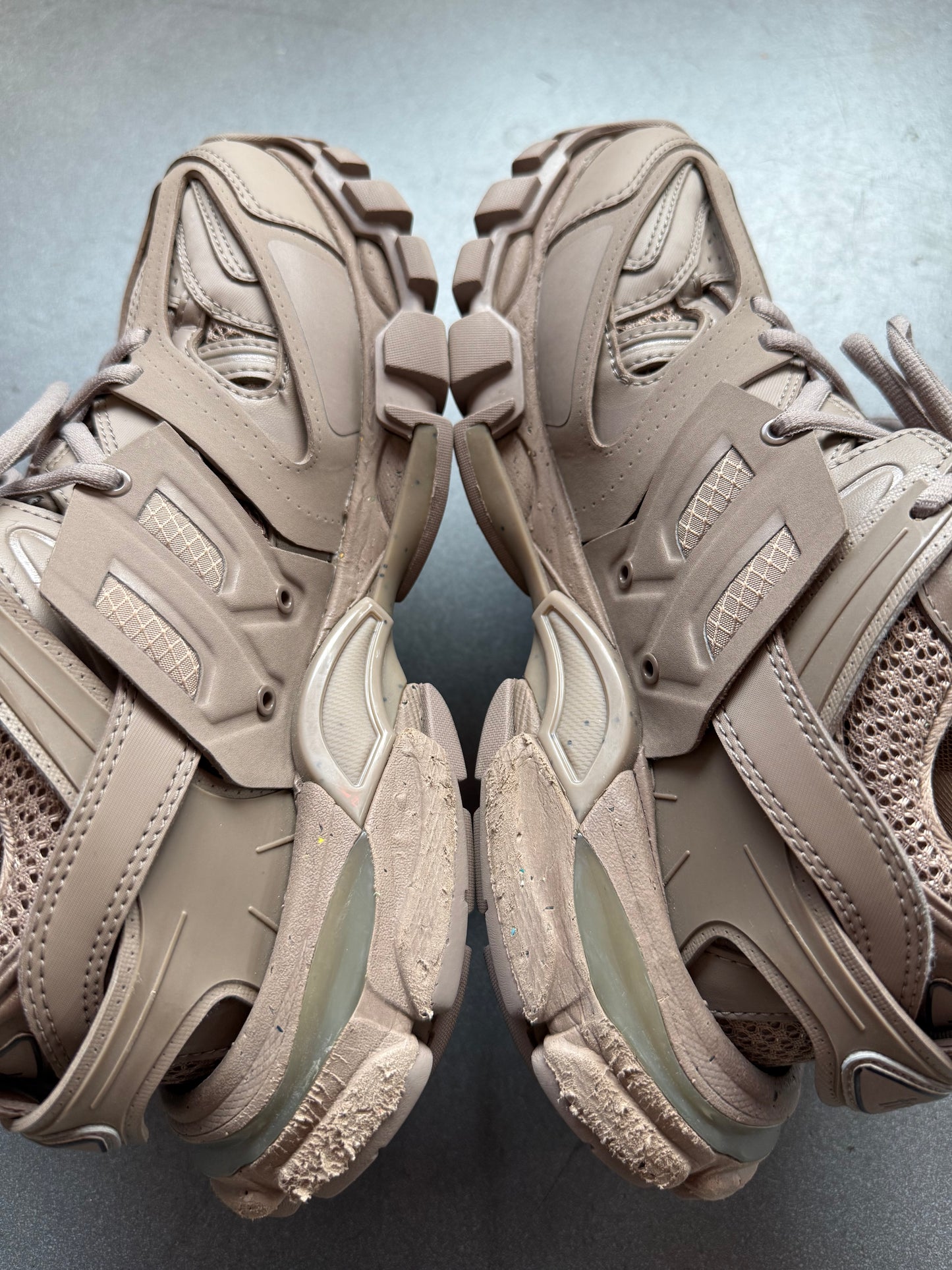 SIZE 37 BALENCIAGA WOMEN'S TRACK SNEAKER RECYCLED SOLE  "BEIGE" (PRE-OWNED NO BOX)