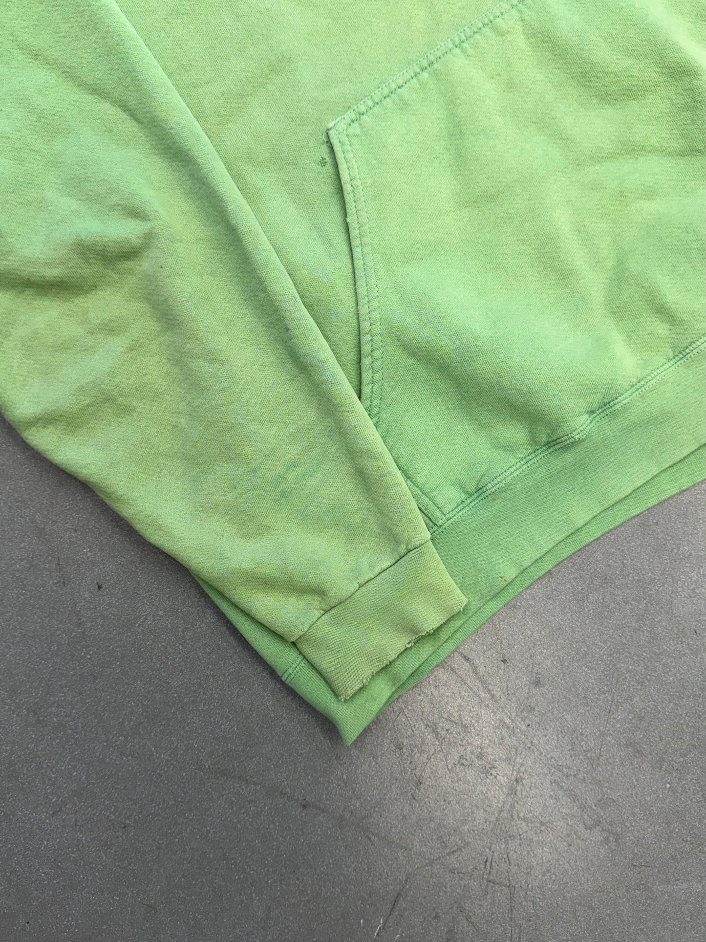 90S DISTRESSED NIKE SIDE SWOOSH PULLOVER HOODIE - GREEN OVER-DYED (NIKE RED SWOOSH TAG)