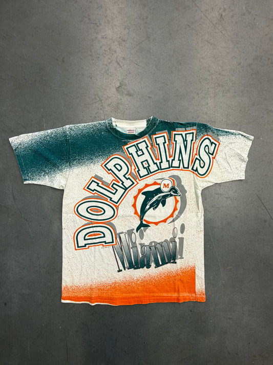 1994 NFLP MIAMI DOLPHINS ARCH LOGO ALL OVER PRINT AOP TEE (MENDEZ TAG)