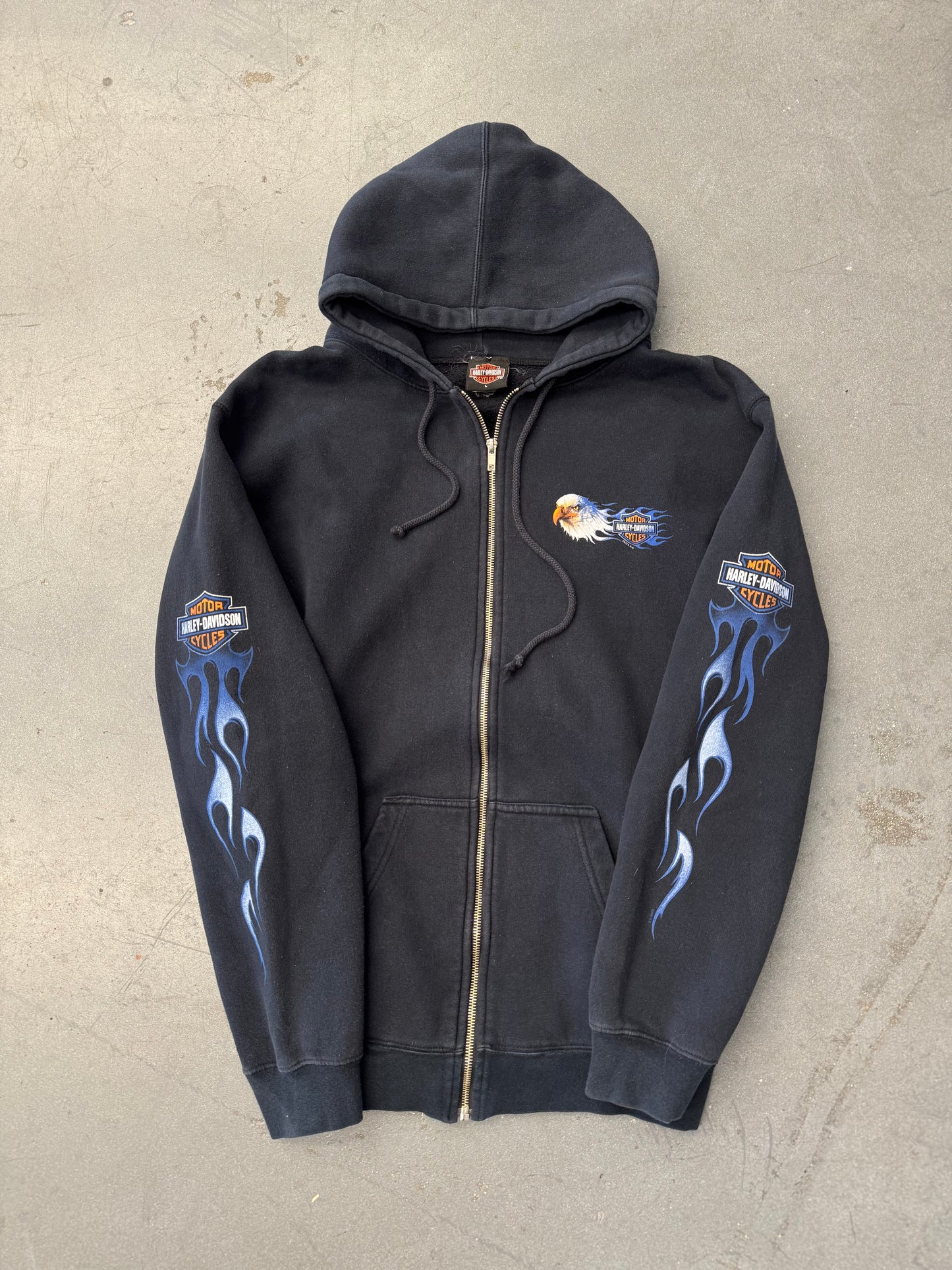 2005 HARLEY-DAVIDSON RENO NEVADA BLUE FLAMES ZIP-UP HOODIE