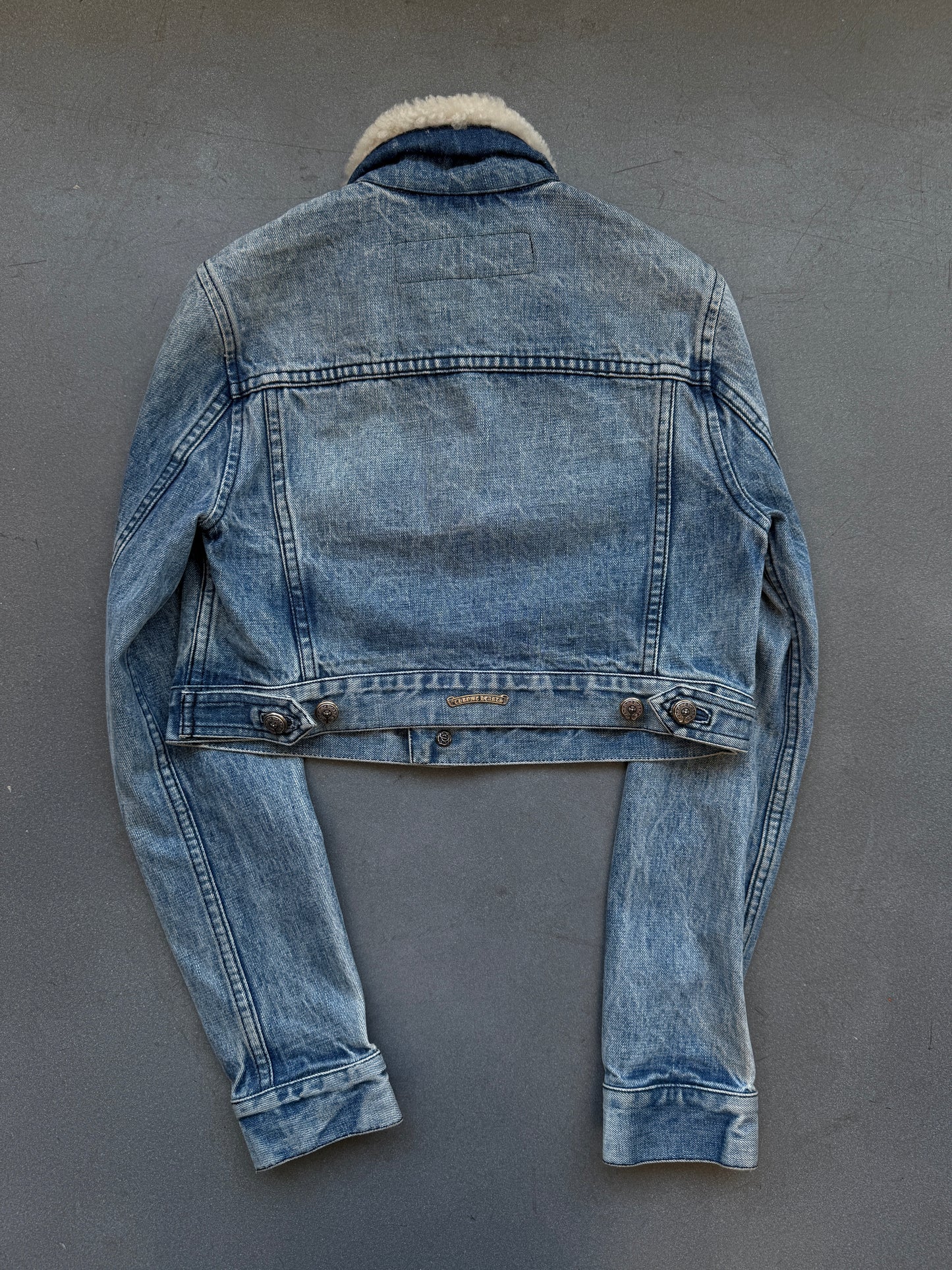 CHROME HEARTS SHEARLING BLUE DENIM WOMEN'S JACKET (M)