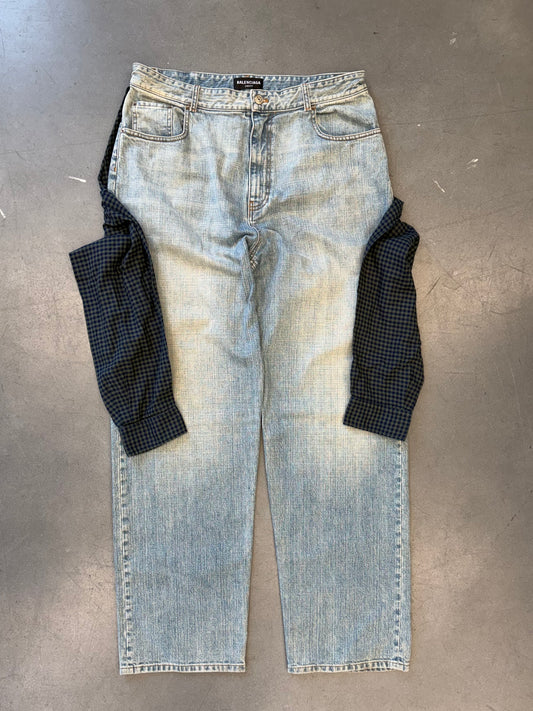 SS21 BALENCIAGA HYBRID FLANNEL SHIRT DENIM JEANS