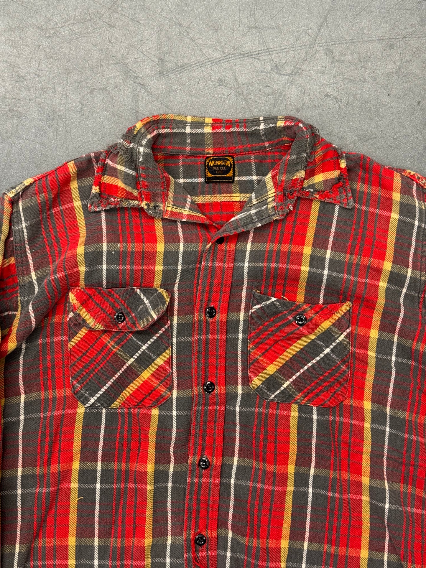 1960'S WASHINGTON "DEE CEE" REPAIRED FLANNEL SHIRT - RED