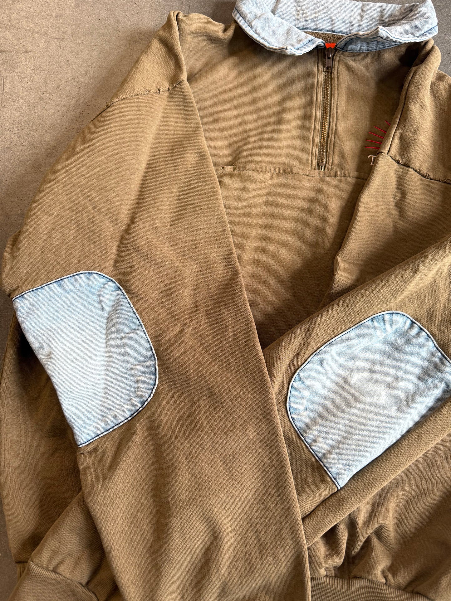 FW22 CACTUS PLANT FLEA MARKET THE GREEN FLASH DENIM COLLARED HALF-ZIP SWEATER