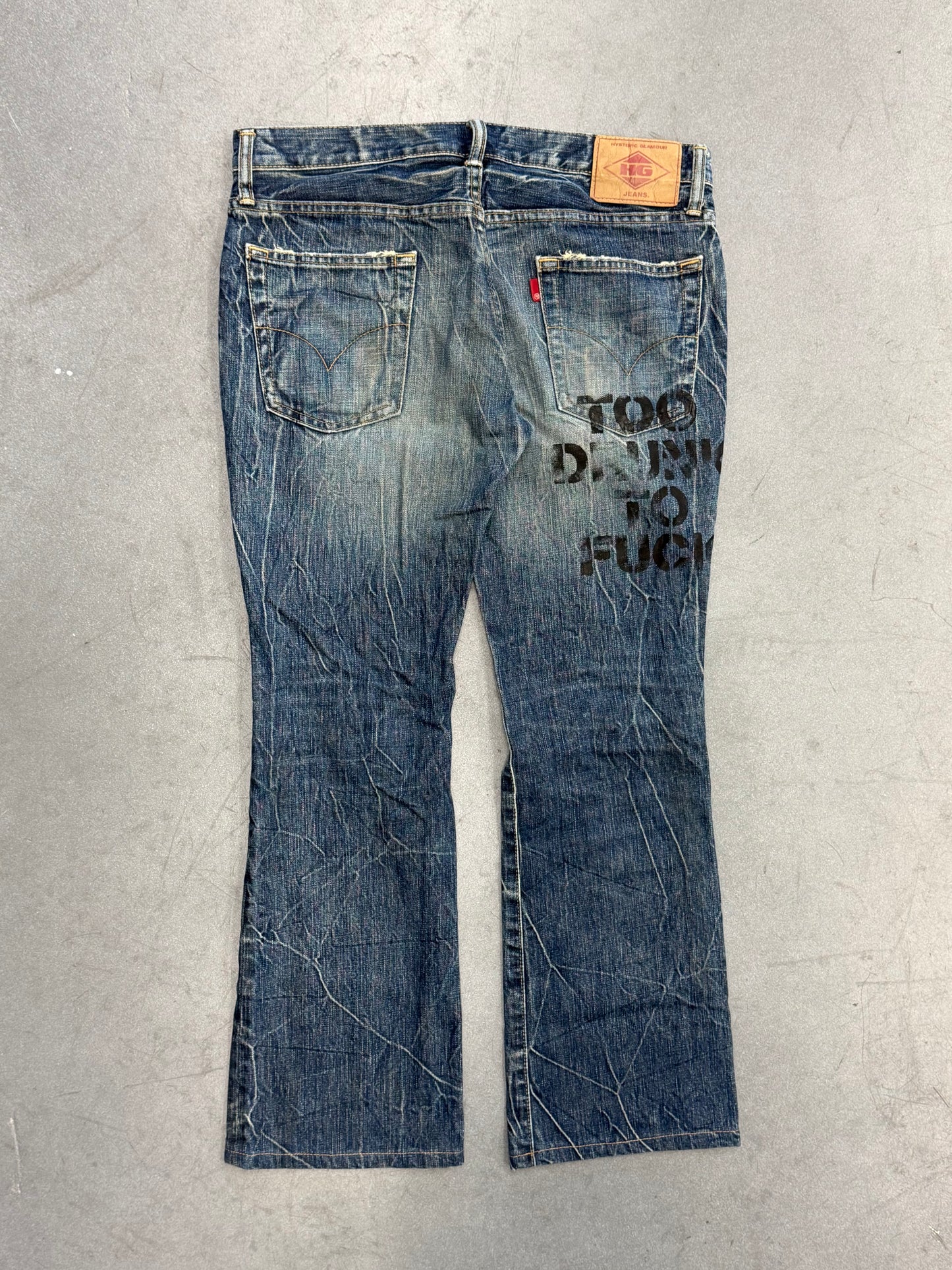 VINTAGE HYSTERIC GLAMOUR "TOO DRUNK TO FUCK" JEANS