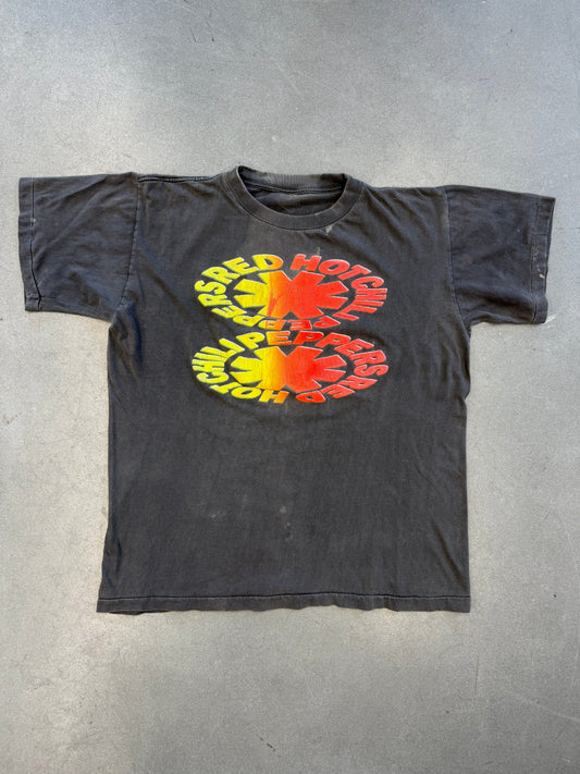 90'S RED HOT CHILI PEPPERS BOOTLEG YELLOW/RED DOUBLE LOGO TEE (PULLED TAG)