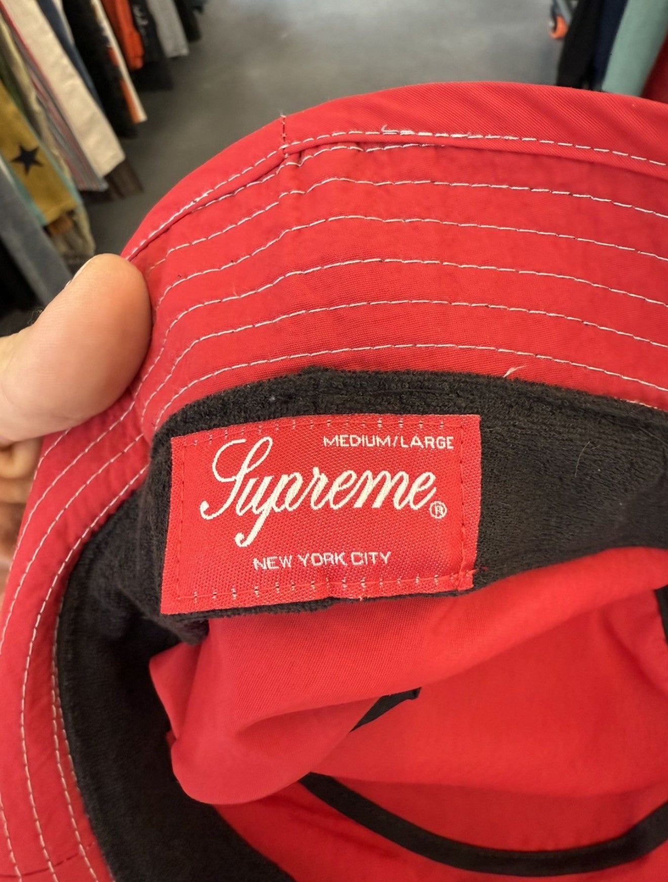 SS19 SUPREME CONTRAST STITCH REFLECTIVE CRUSHER HAT RED