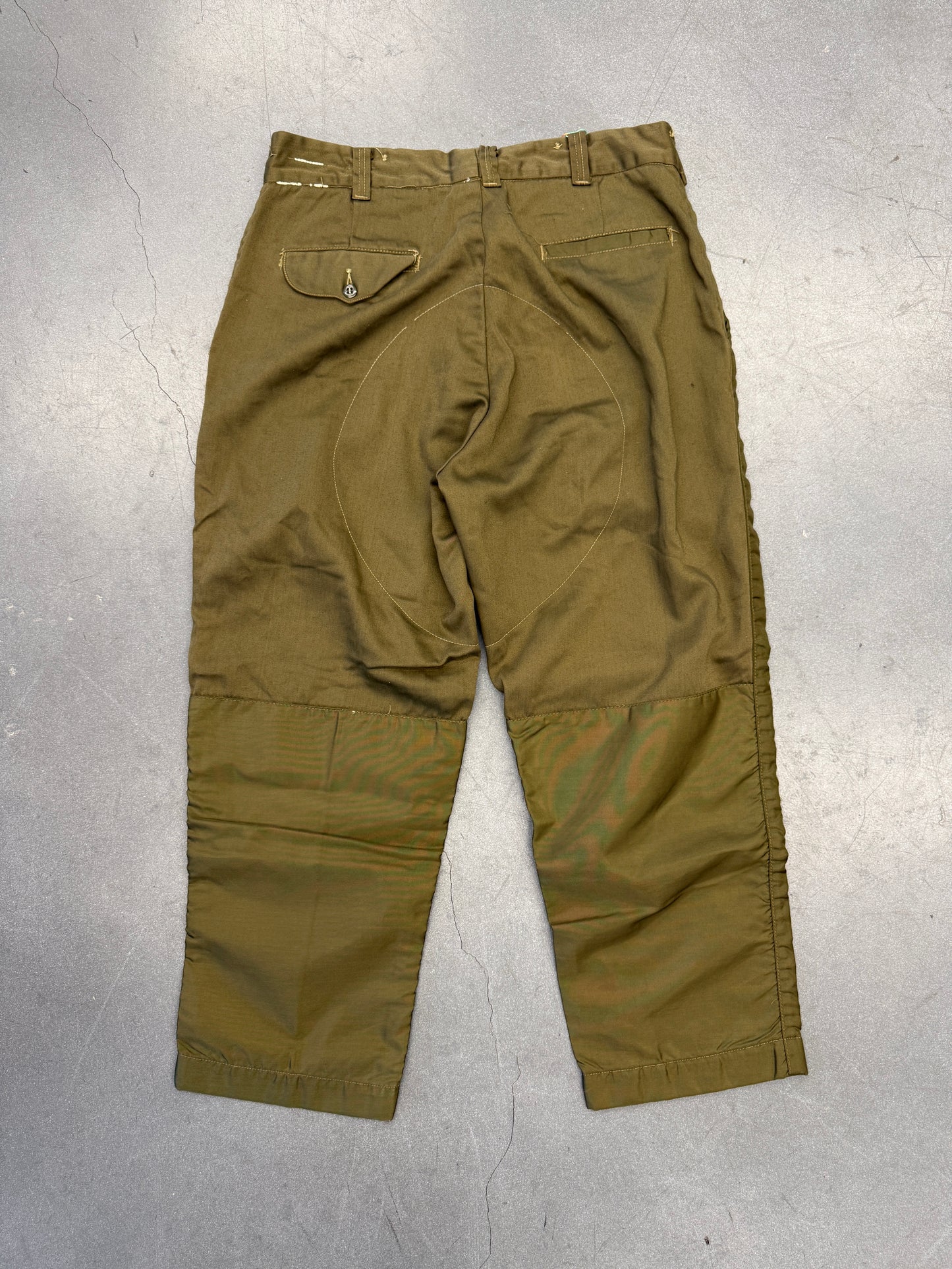 80'S DUXBAK NYLON-KNEE WATER RESISTANT CANVAS PANTS (ARMY GREEN)(34)