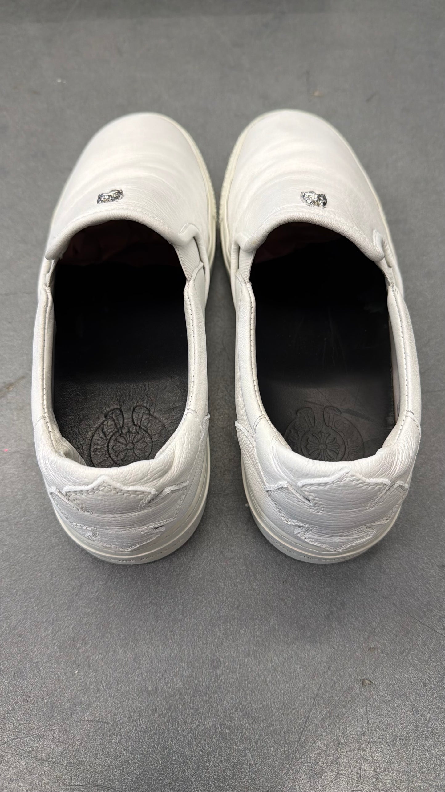 CHROME HEARTS DAGGER SLIP ON WHITE LEATHER SHOES