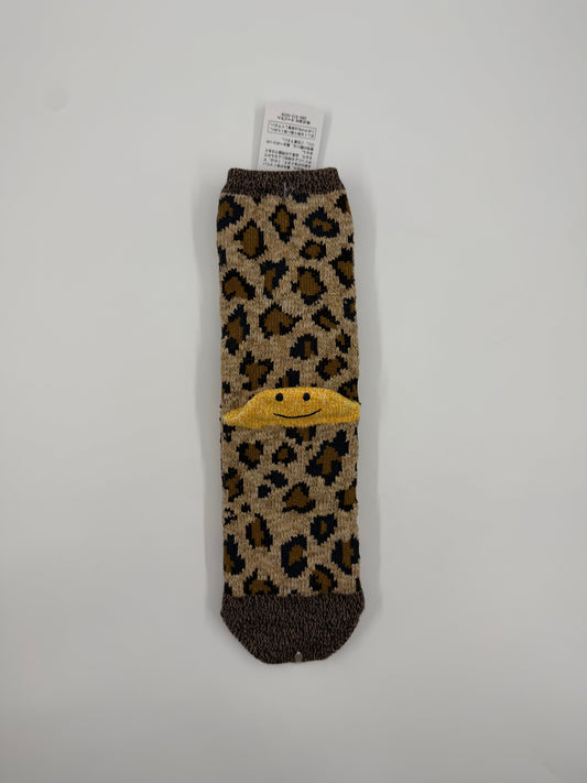 KAPITAL 84 YARNS RAINBOWY HAPPY HEEL LEOPARD SOCKS BROWN