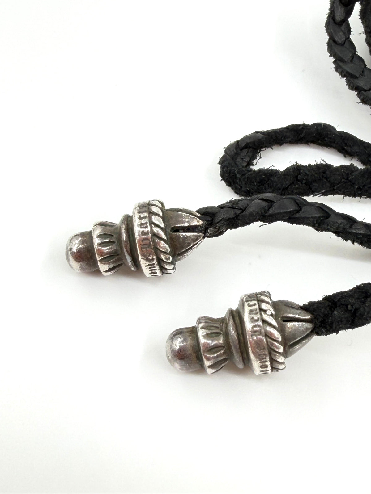 VINTAGE CHROME HEARTS LEATHER/SILVER BOLO TIE NECKLACE
