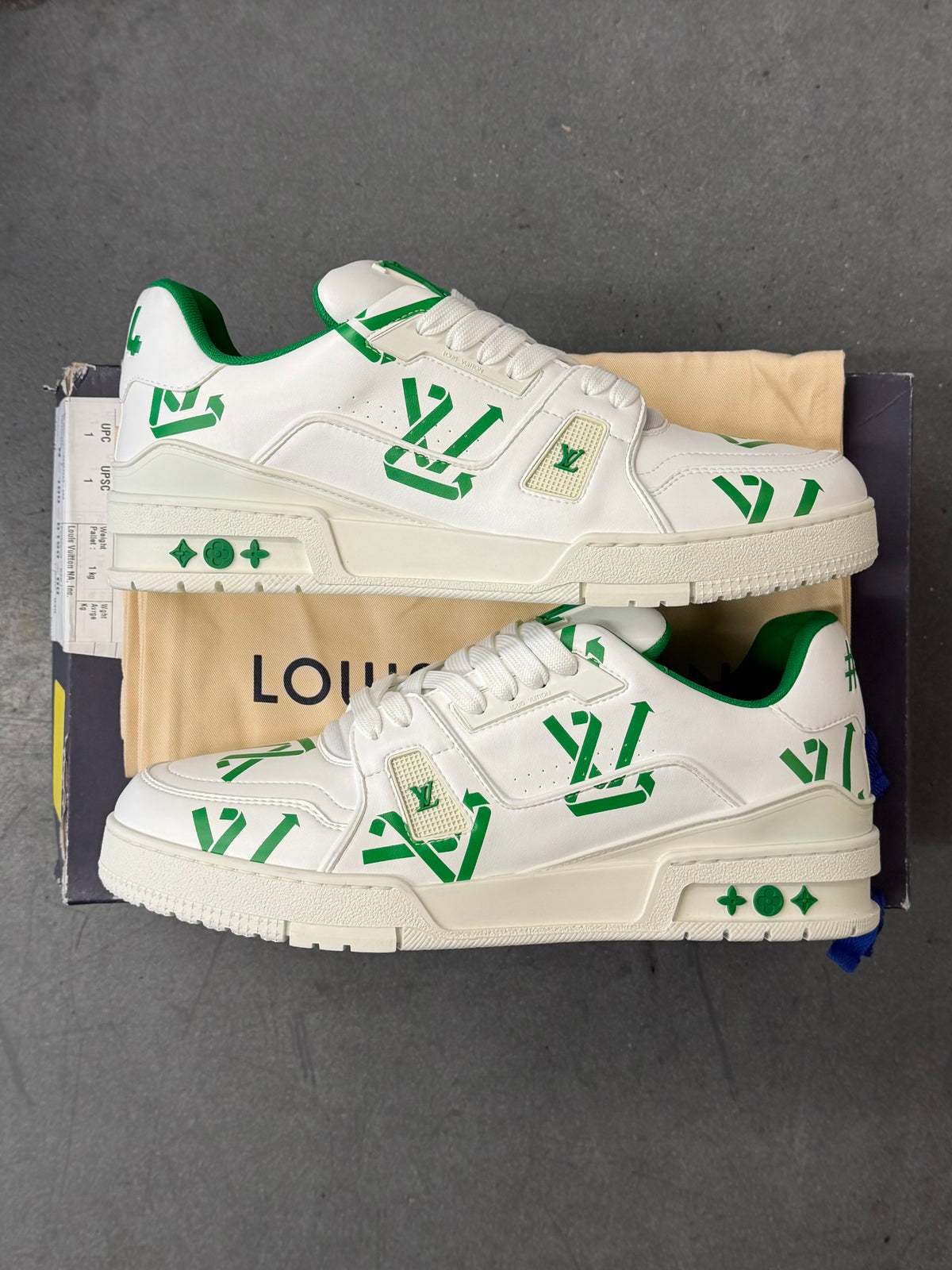 LOUIS VUITTON LV TRAINER UPCYCLED SNEAKERS - WHITE/GREEN (LV 8 / US 9)