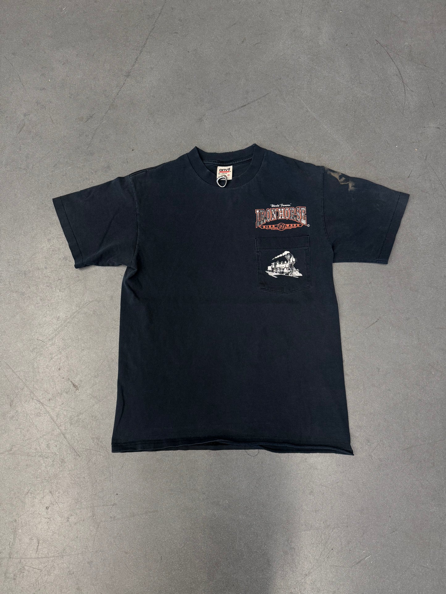 1999 IRON HORSE SALOON BIKE WEEK ORMOND BEACH, FL TRAIN POCKET TEE (ANVIL TAG)