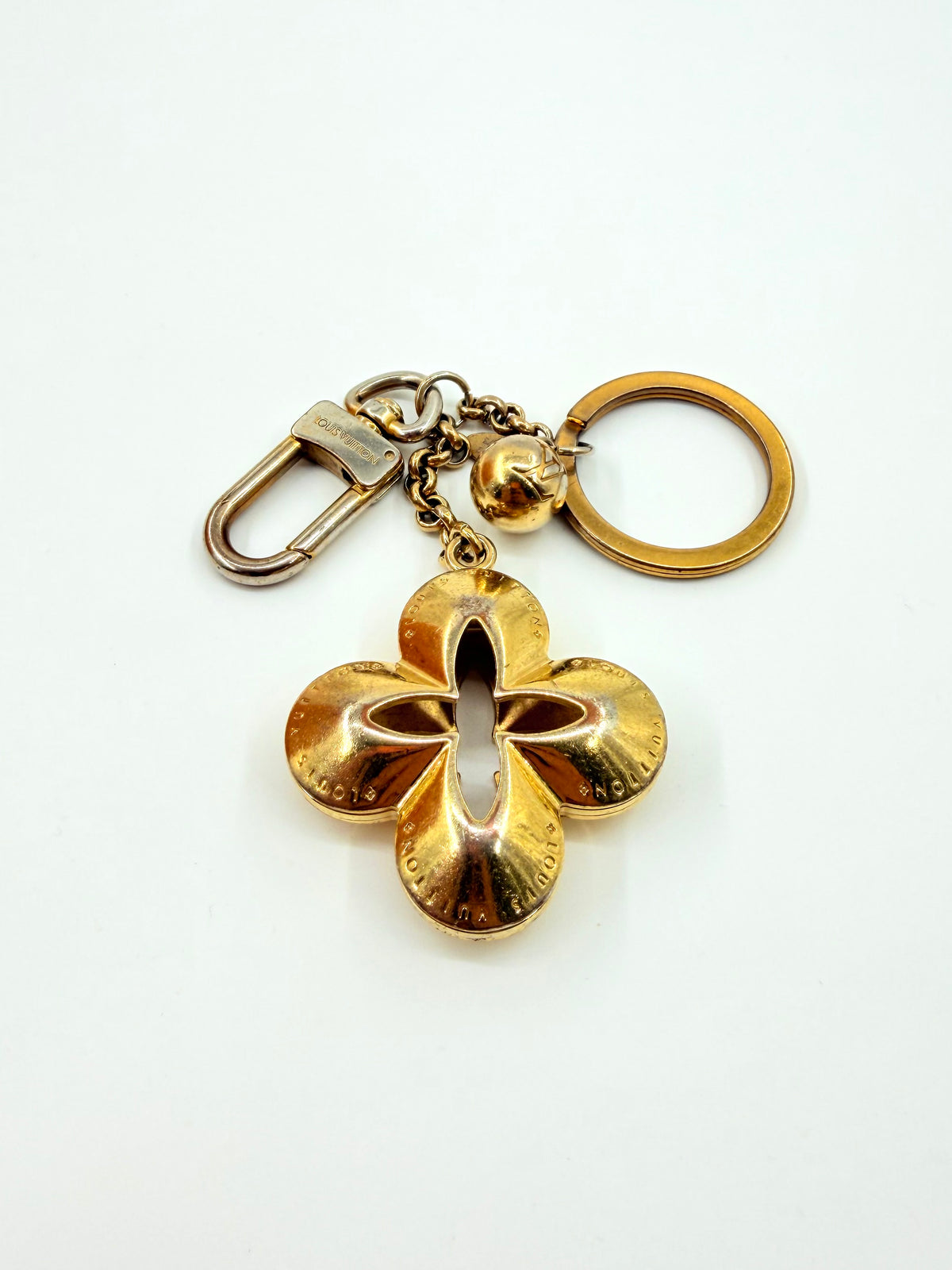 LOUIS VUITTON GOLD-TONE MONOGRAM FLOWER BAG CHARM KEY CHAIN