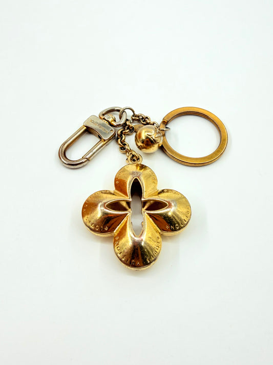 LOUIS VUITTON GOLD-TONE MONOGRAM FLOWER BAG CHARM KEY CHAIN