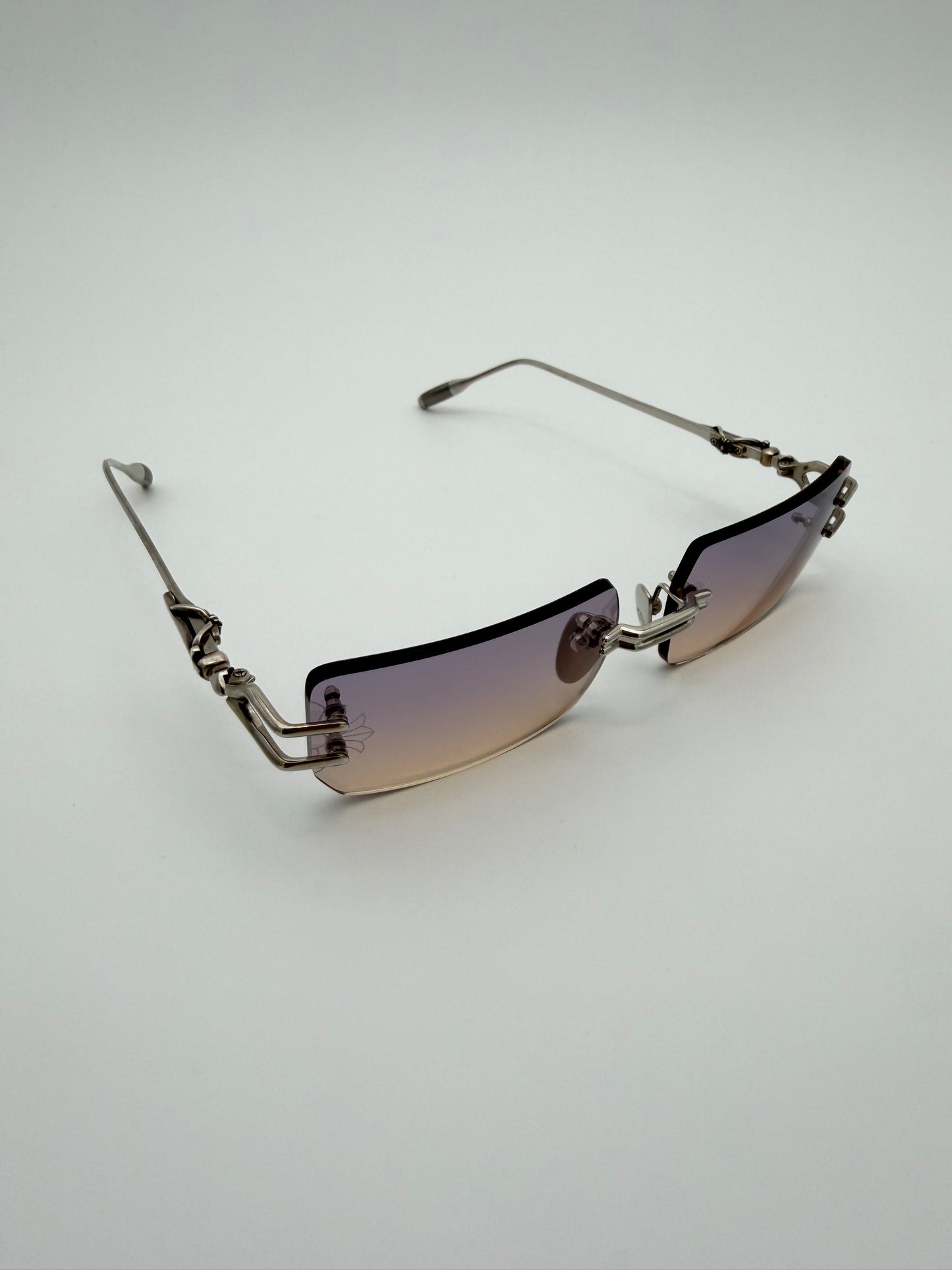 CHROME HEARTS LORDIE FRAMELESS PURPLE-LENS SUNGLASSES (WITH CASE AND CLOTH)