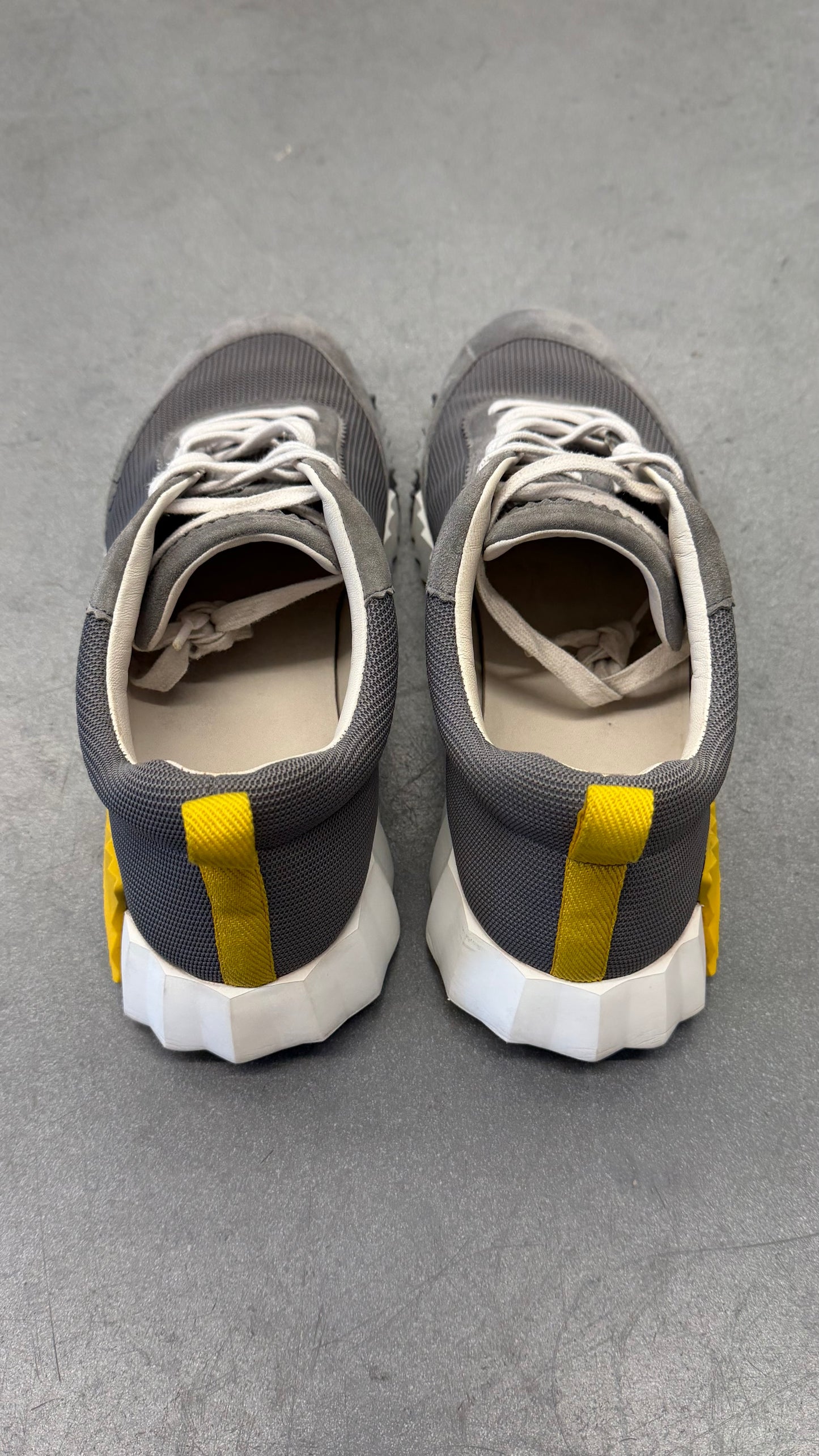 HERMES BOUNCING SNEAKER SUEDE GOATSKIN LEATHER - SMOKY GRAY/YELLOW SIZE 43 (WITH BOX)
