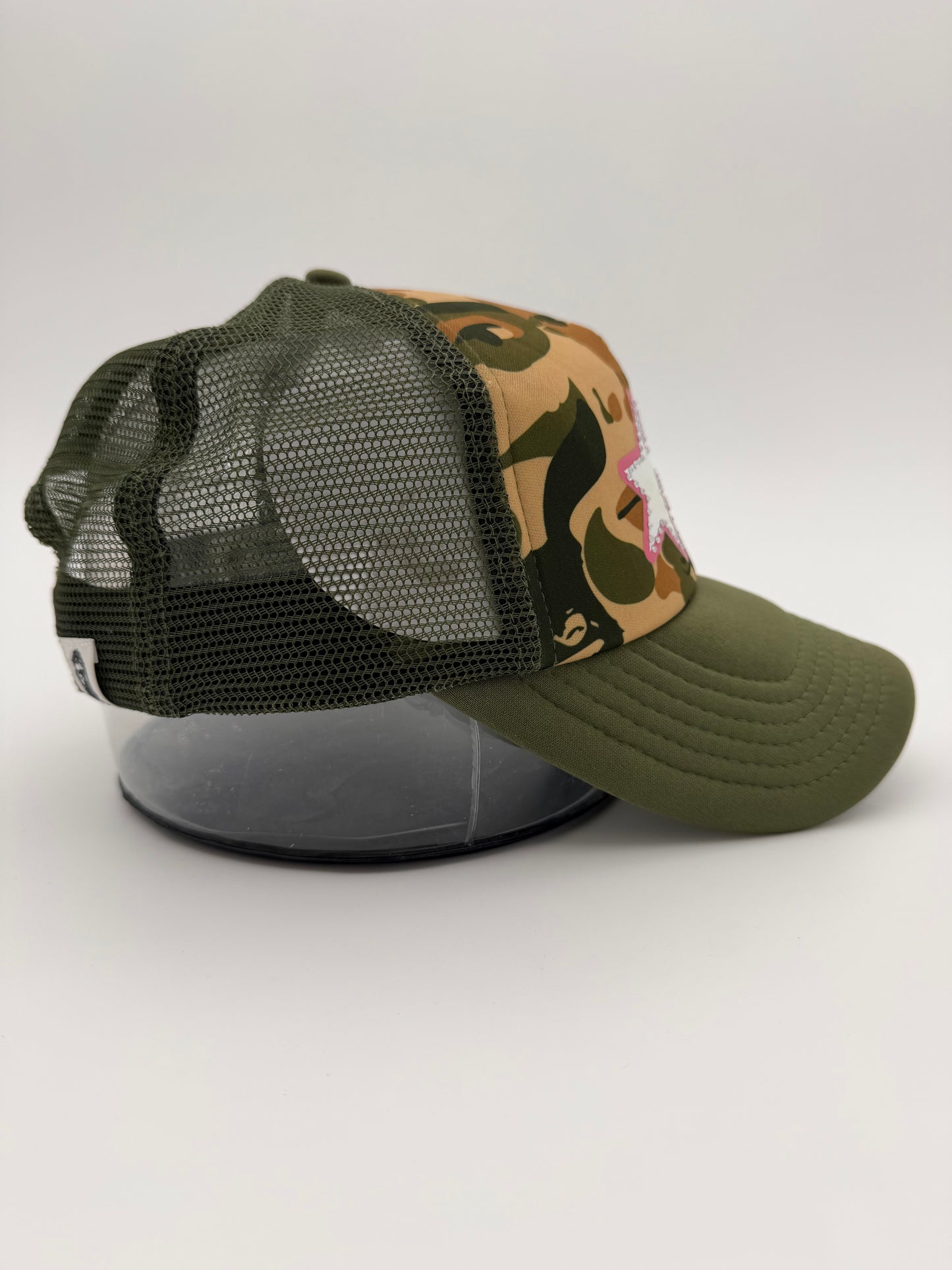 BAPE X KIDSUPER BAPE STA LOGO RHINESTONE TRUCKER - CAMO/PINK