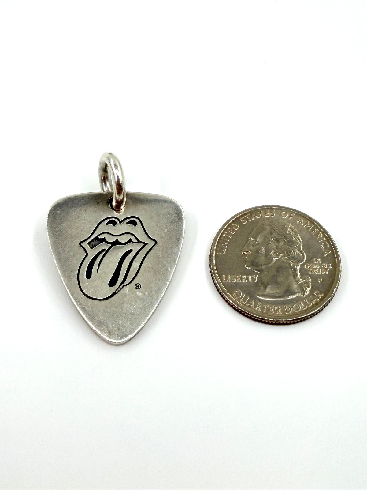 CHROME HEARTS ROLLING STONES GUITAR PICK SILVER PENDANT + 30 INCH BALL CHAIN