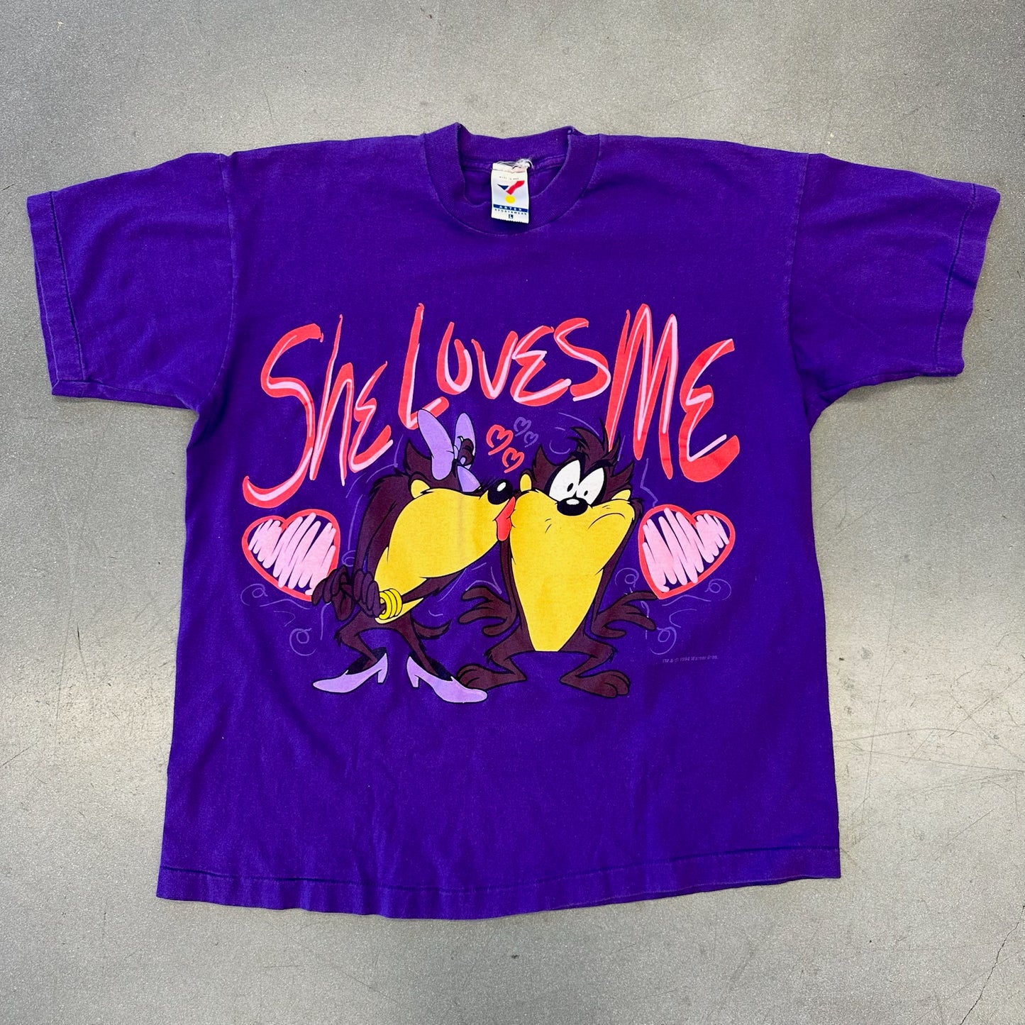 1994 WARNER BROS SHE LOVES ME TAZ AND GIRL TAZ TEE (ARTEX TAG)