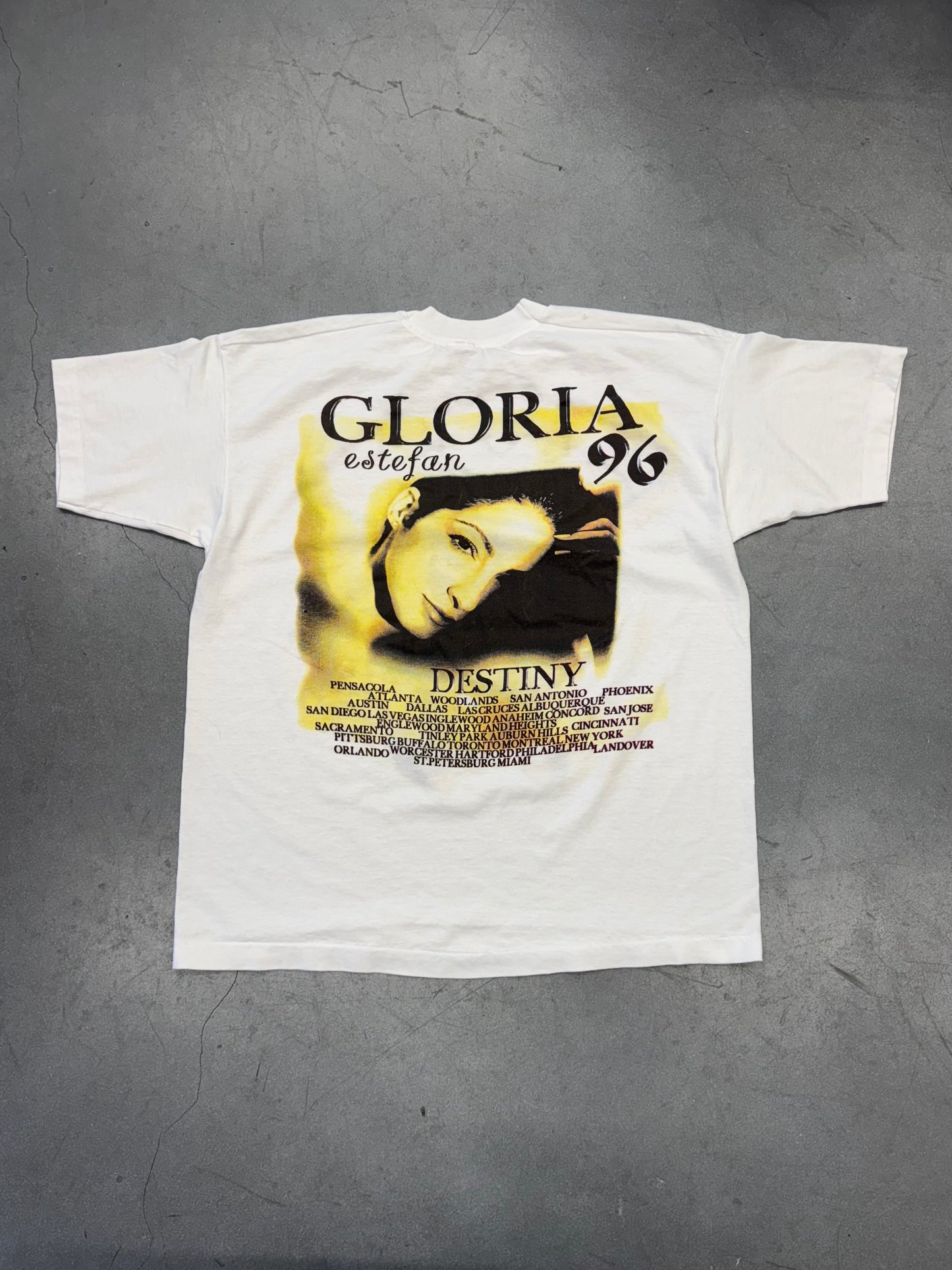 1996 BOOTLEG GLORIA ESTEFAN DESTINY TOUR TEE (CUT FOTL TAG)