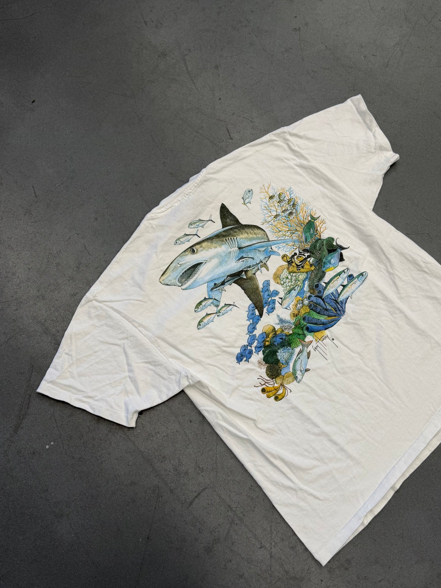 90S GUY HARVEY SHARK POCKET TEE (HANES BEEFY-T TAG)