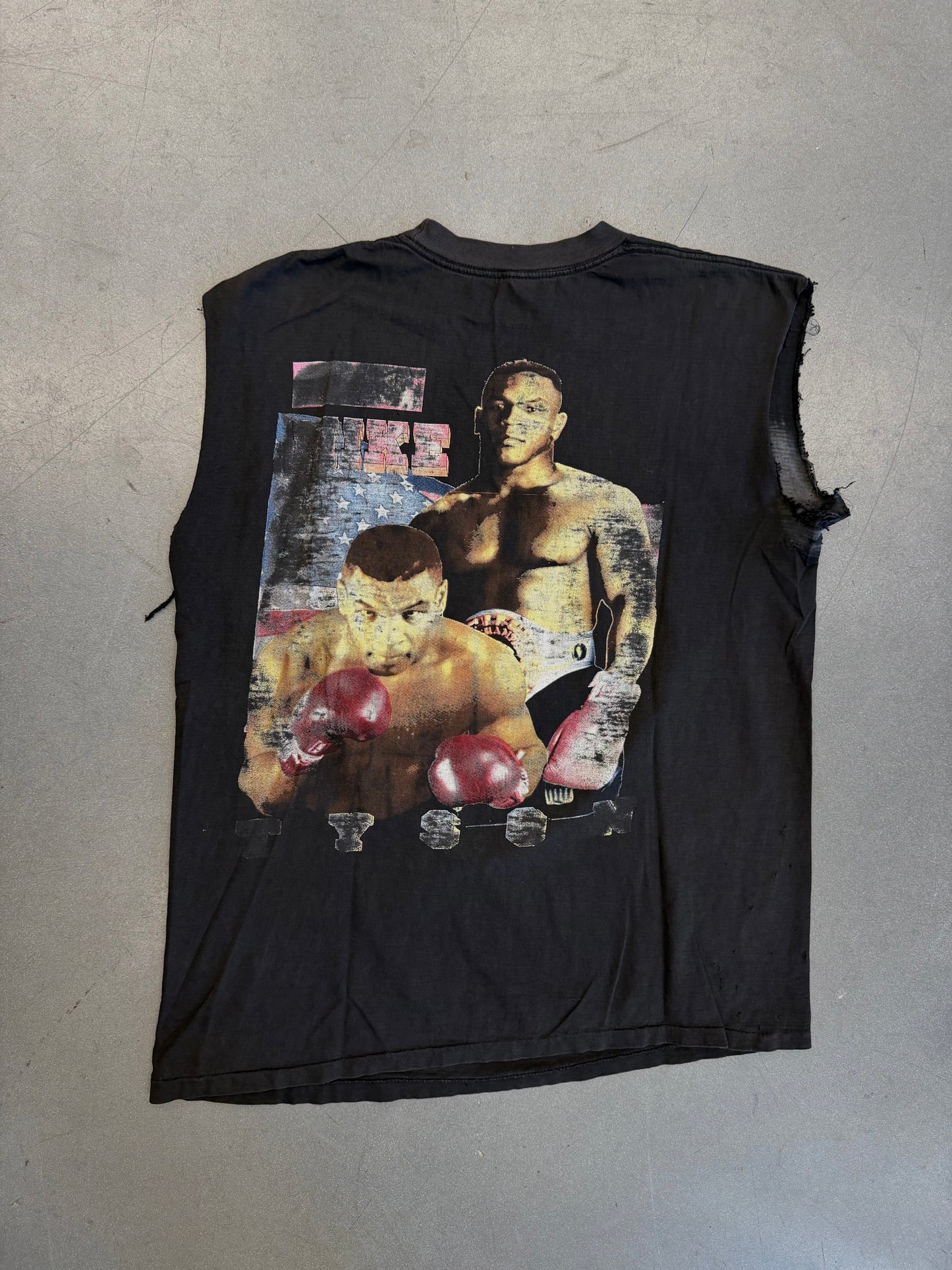 90S IRON MIKE TYSON THE CHAMP IS BACK BOOTLEG RAP STYLE CUT-OFF TEE (SHORT HILLS TAG)