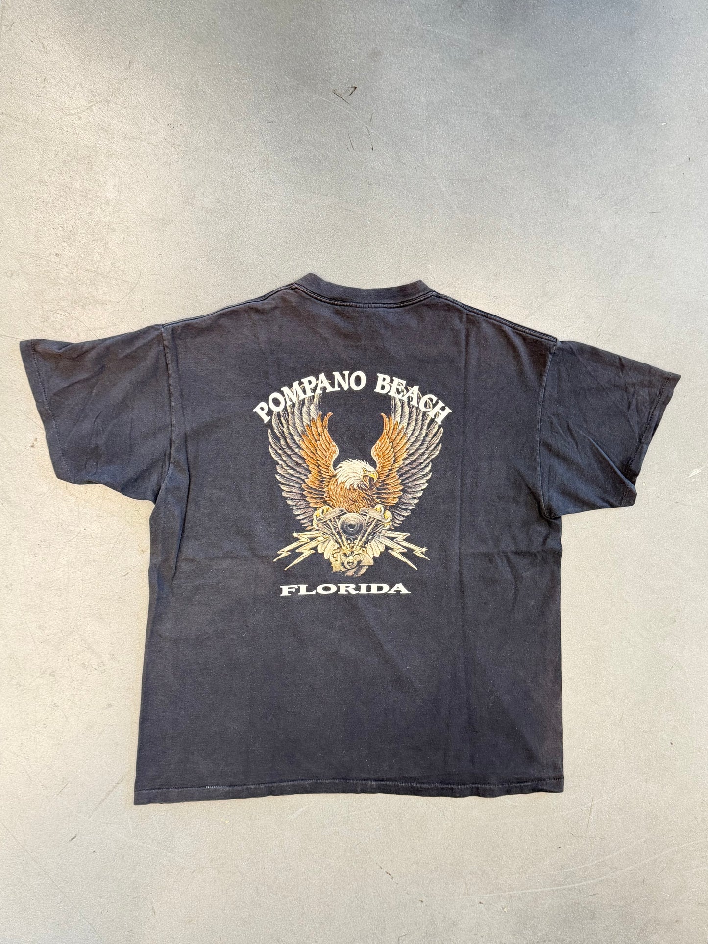 1993 AMERICAN BIKER POMPANO BEACH FLORIDA PURPLE BIKE TEE (3D EMBLEM TAG)