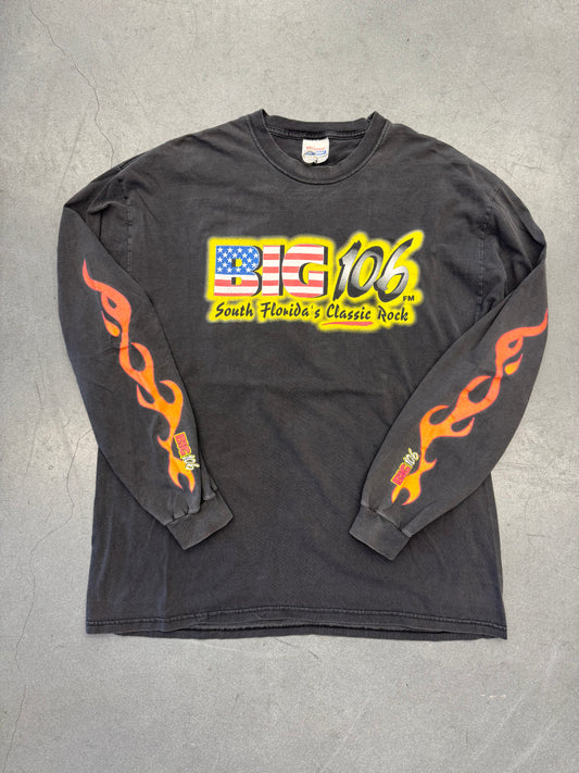 2001 BIG 106 SOUTH FLORIDA'S CLASSIC ROCK 14TH ANNUAL CHRISTMAS TOY DRIVE FLAME LONG SLEEVE TEE (HANES TAG)