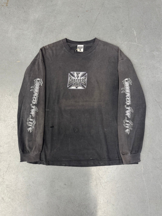 00'S WEST COAST CHOPPERS "CHOPPERS FOR LIFE" SPELLOUT LS DISTRESSED TEE (JESSE WHO TAG)