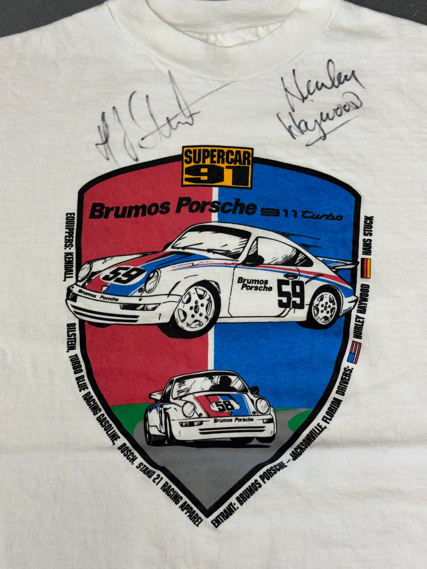 90S BRUMOS DESIGN JACKSONVILLE, FLORIDA PORSCHE SIGNED TEE (HANES TAG)