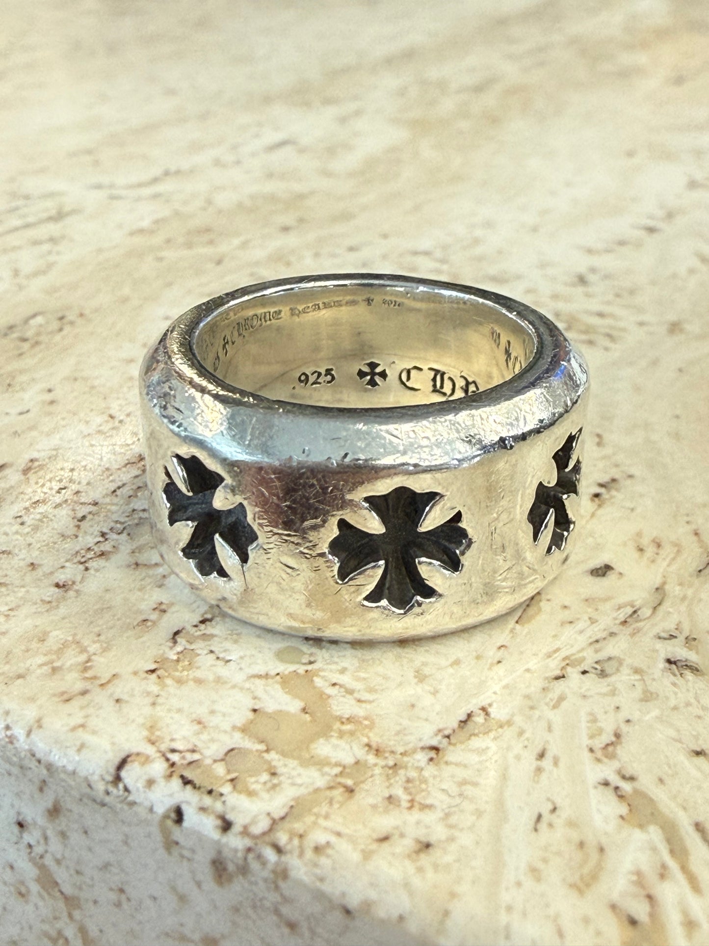 CHROME HEARTS NEGATIVE CH PLUS WIDE BAND SILVER RING (19.5 GRAMS)