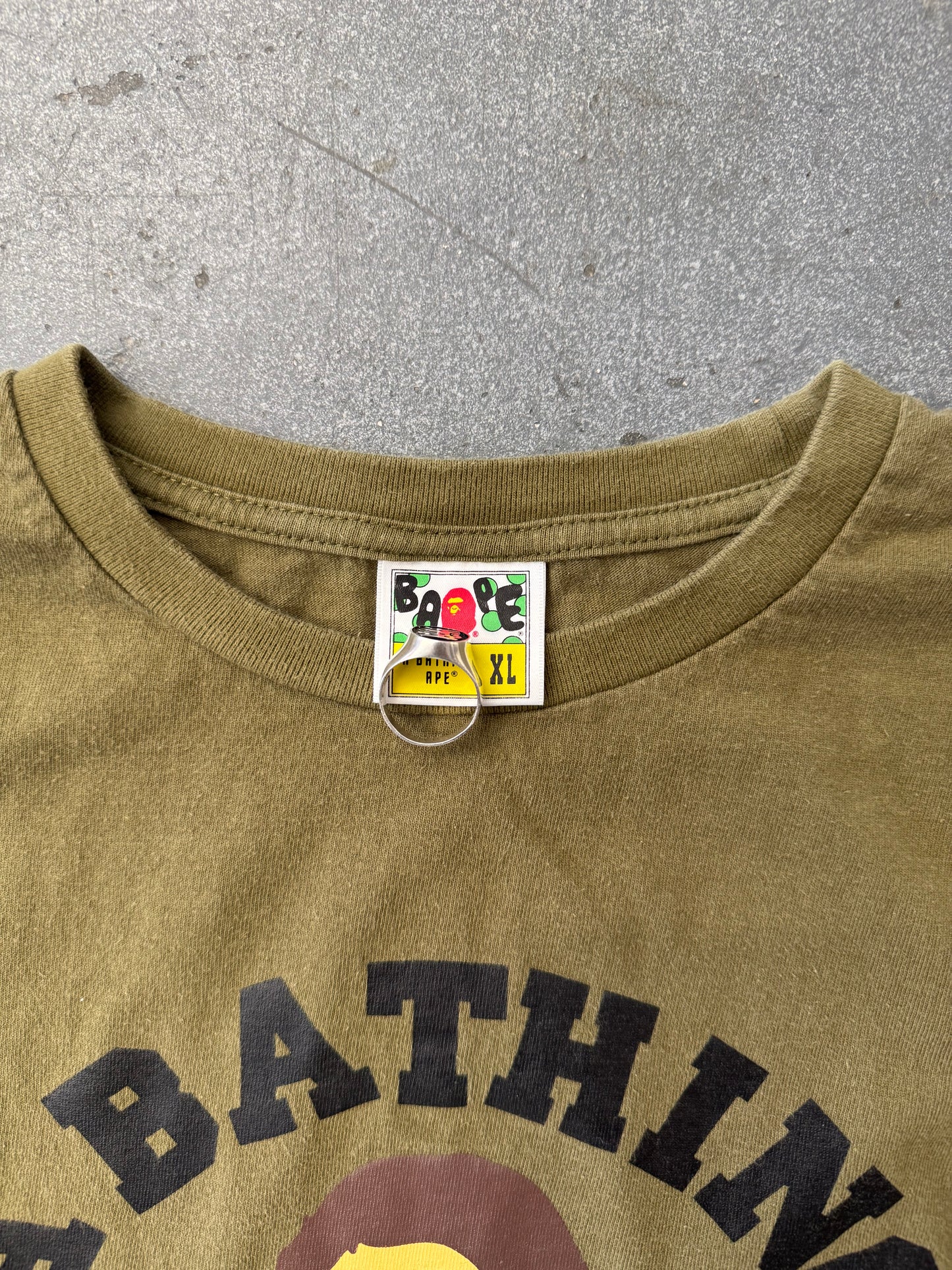 BAPE A BATHING APE LS COLLEGE TEE - OLIVE