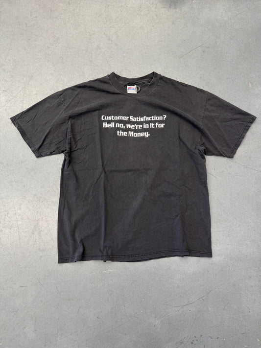 90S CURLY'S CYCLE SALES "CUSTOMER SATISFACTION?" TEE (HANES TAG)