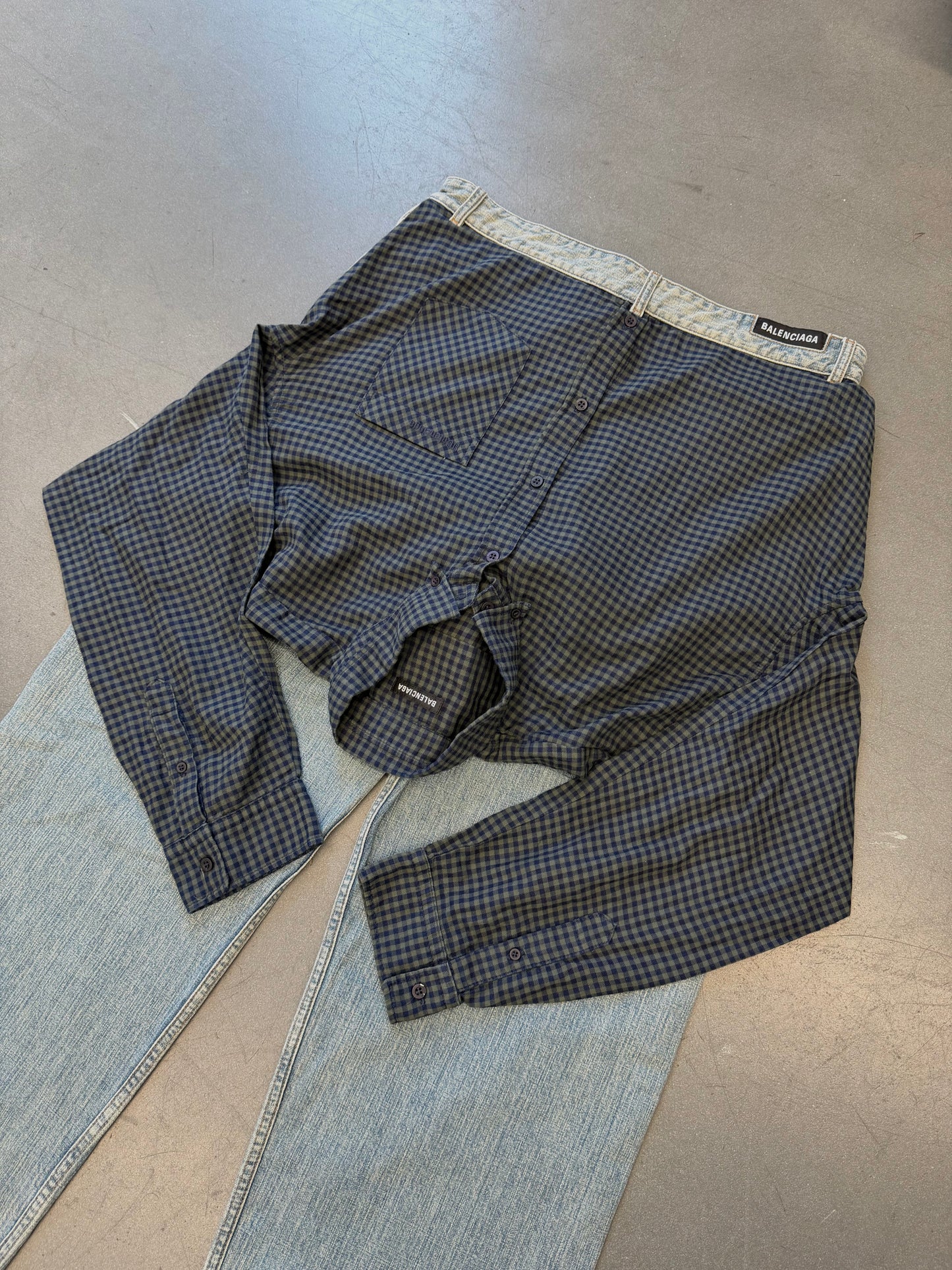 SS21 BALENCIAGA HYBRID FLANNEL SHIRT DENIM JEANS