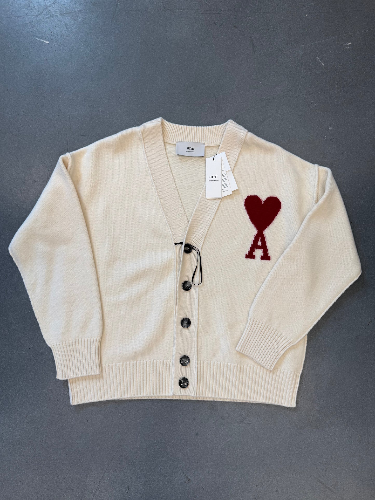 AMI PARIS MONOGRAM WOOL CARDIGAN - WHITE (M) (NWT)