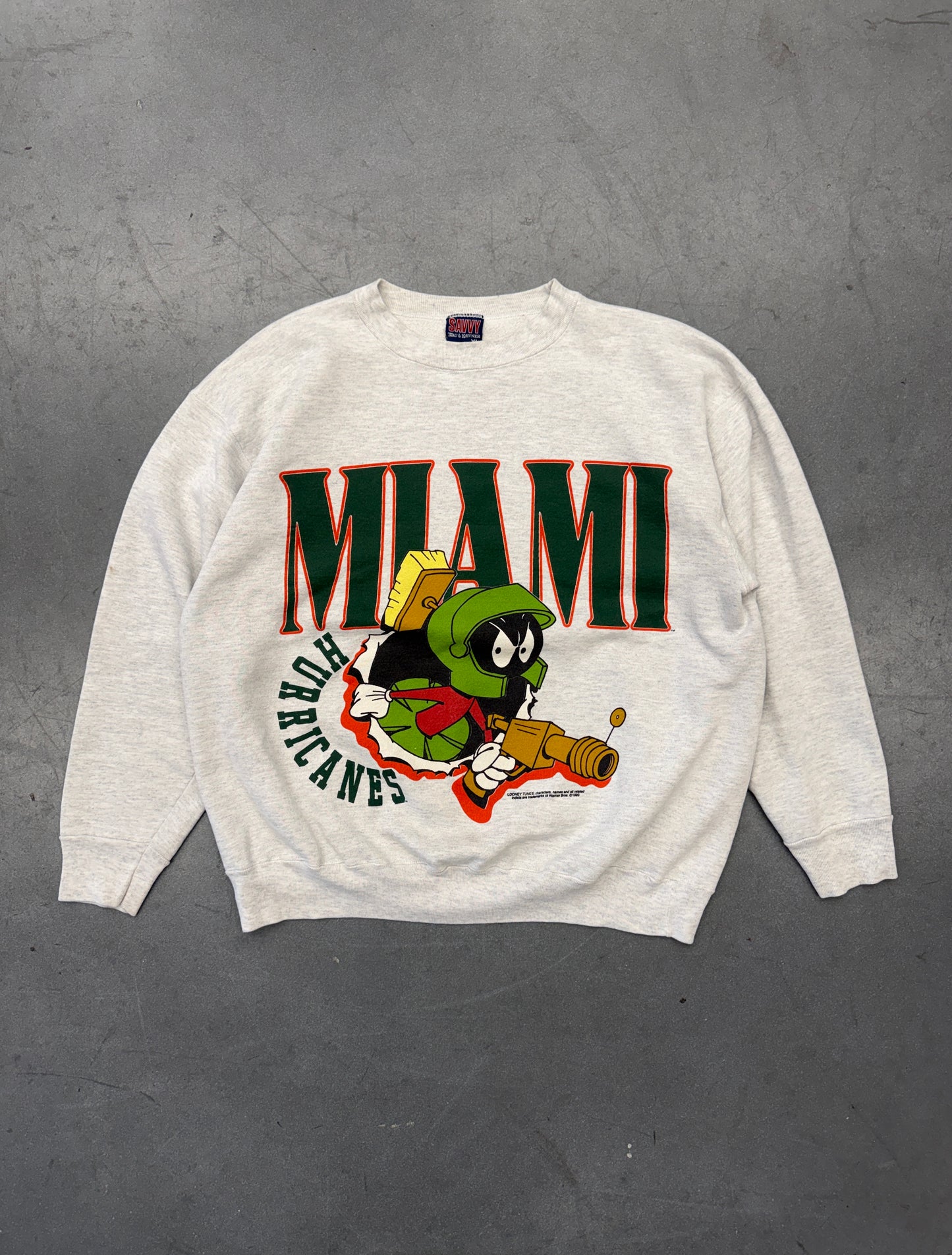 1993 MIAMI HURRICANES LOONEY TUNES MARVIN THE MARTIAN CREWNECK SWEATER (SAVVY TAG)
