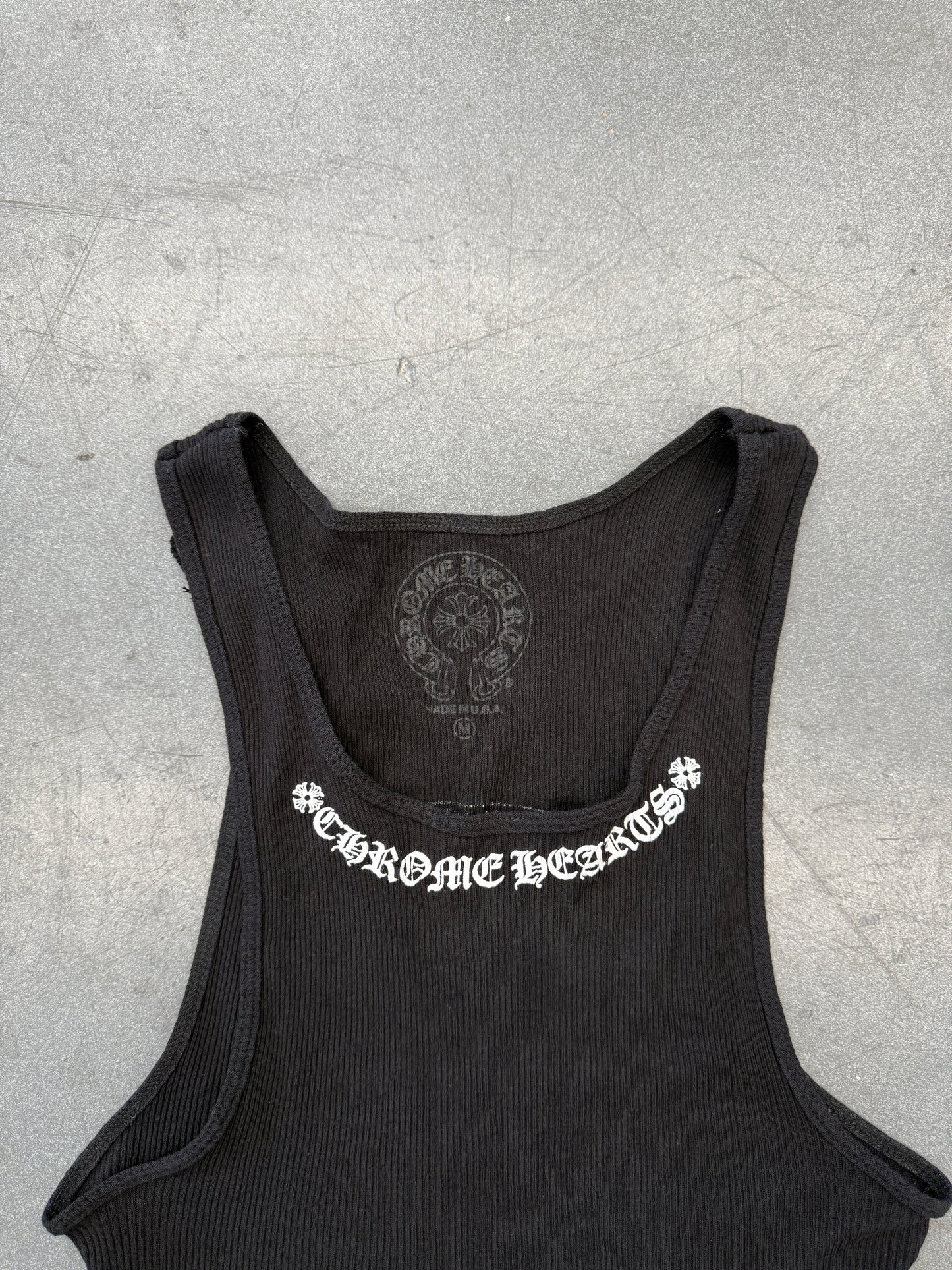 CHROME HEARTS NECK SCROLL LOGO RIB TANK TOP - BLACK