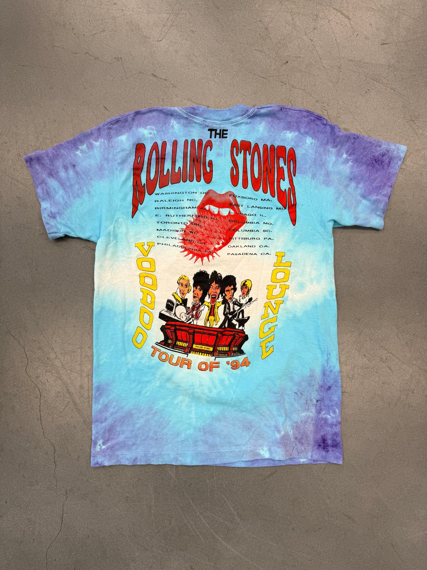 90'S THE ROLLING STONES VOODOO LOUNGE PARKING LOT BOOTLEG TIE DYE TEE (SCREEN STARS TAG)