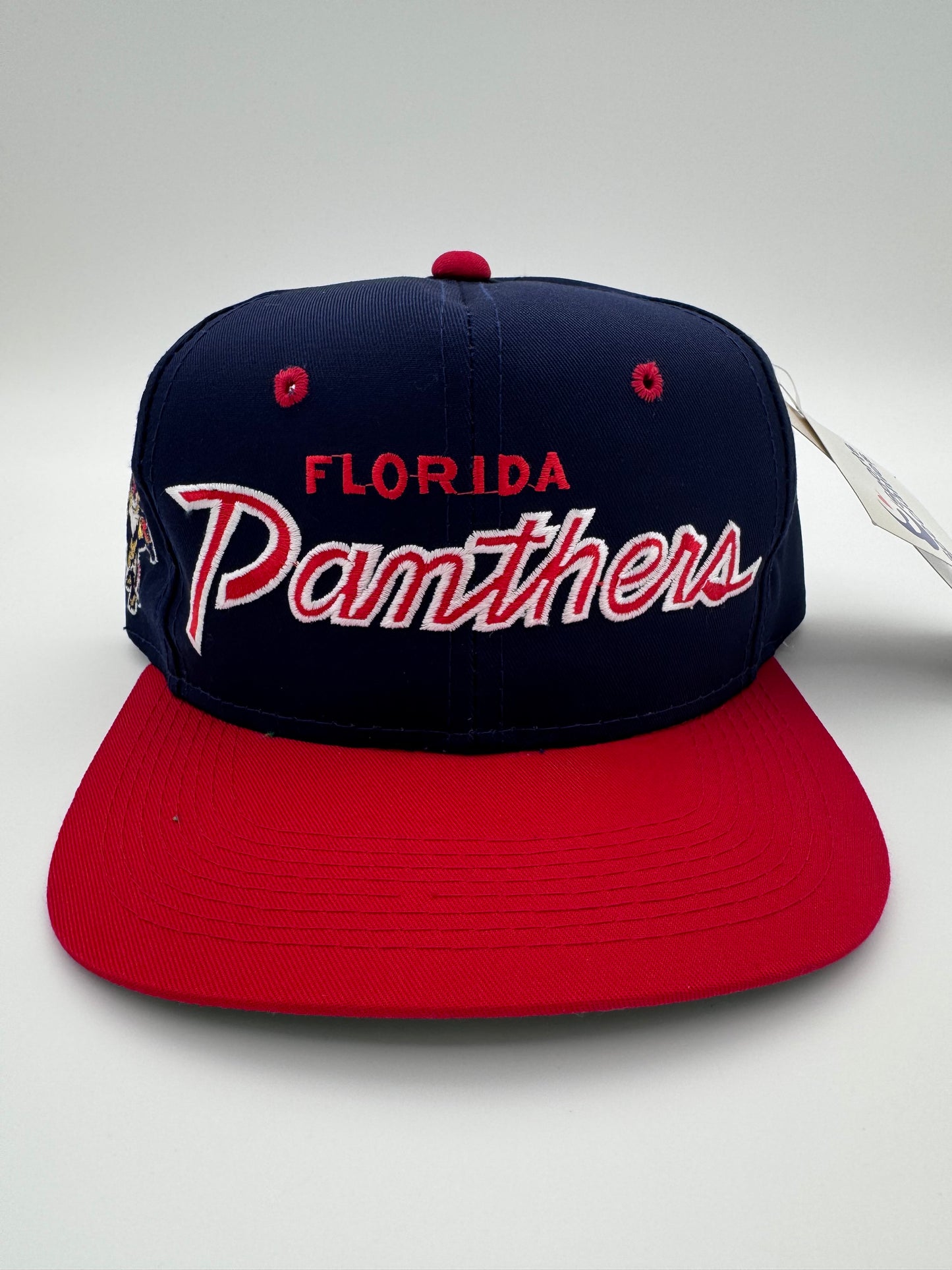 90S FLORIDA PANTHERS SCRIPT SPORTS SPECIALTIES SNAPBACK HAT NAVY