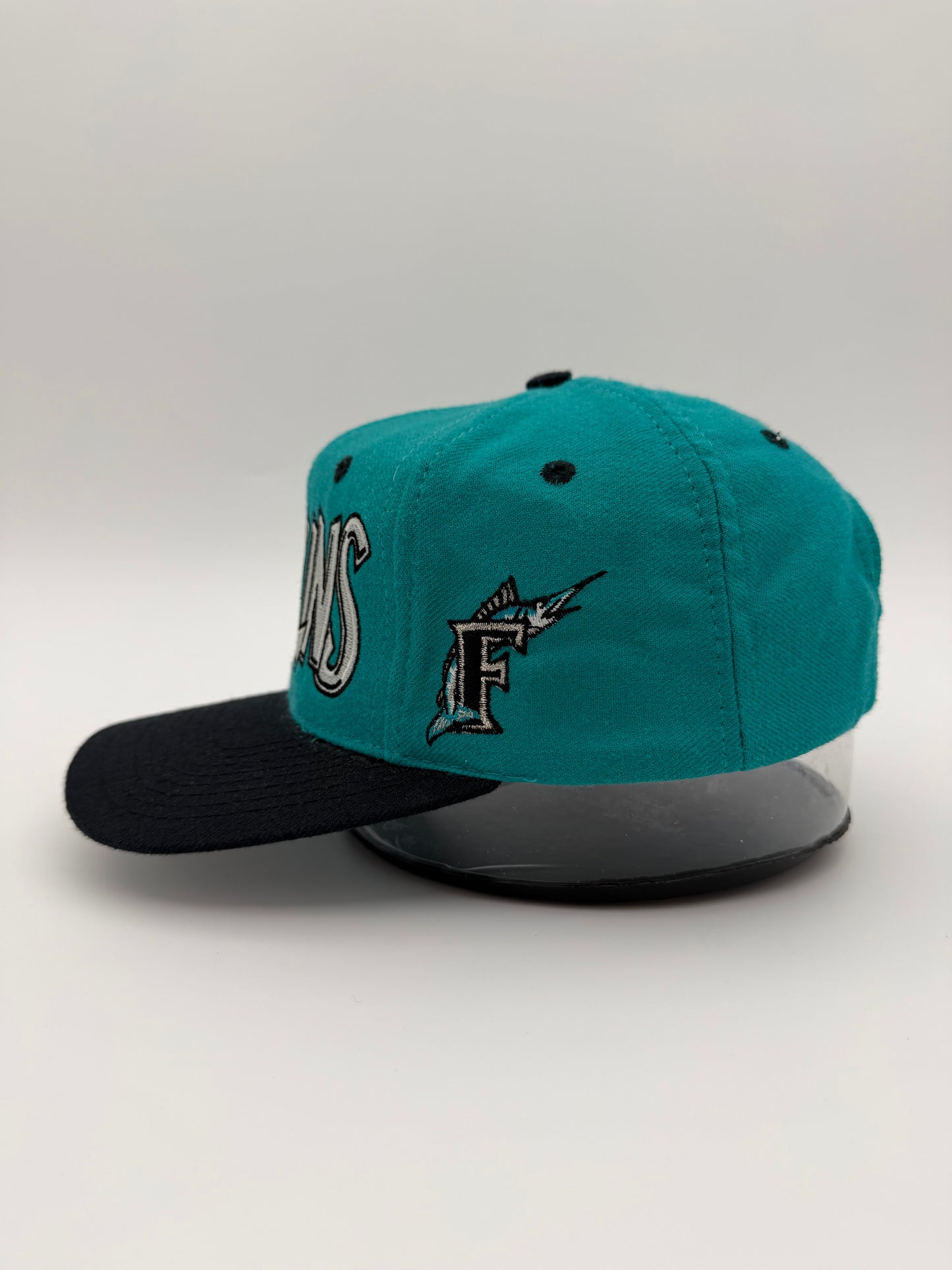 90'S FLORIDA MARLINS GRAFFITI SNAPBACK HAT TEAL/BLACK (GENUINE MERCHANDISE TAG)