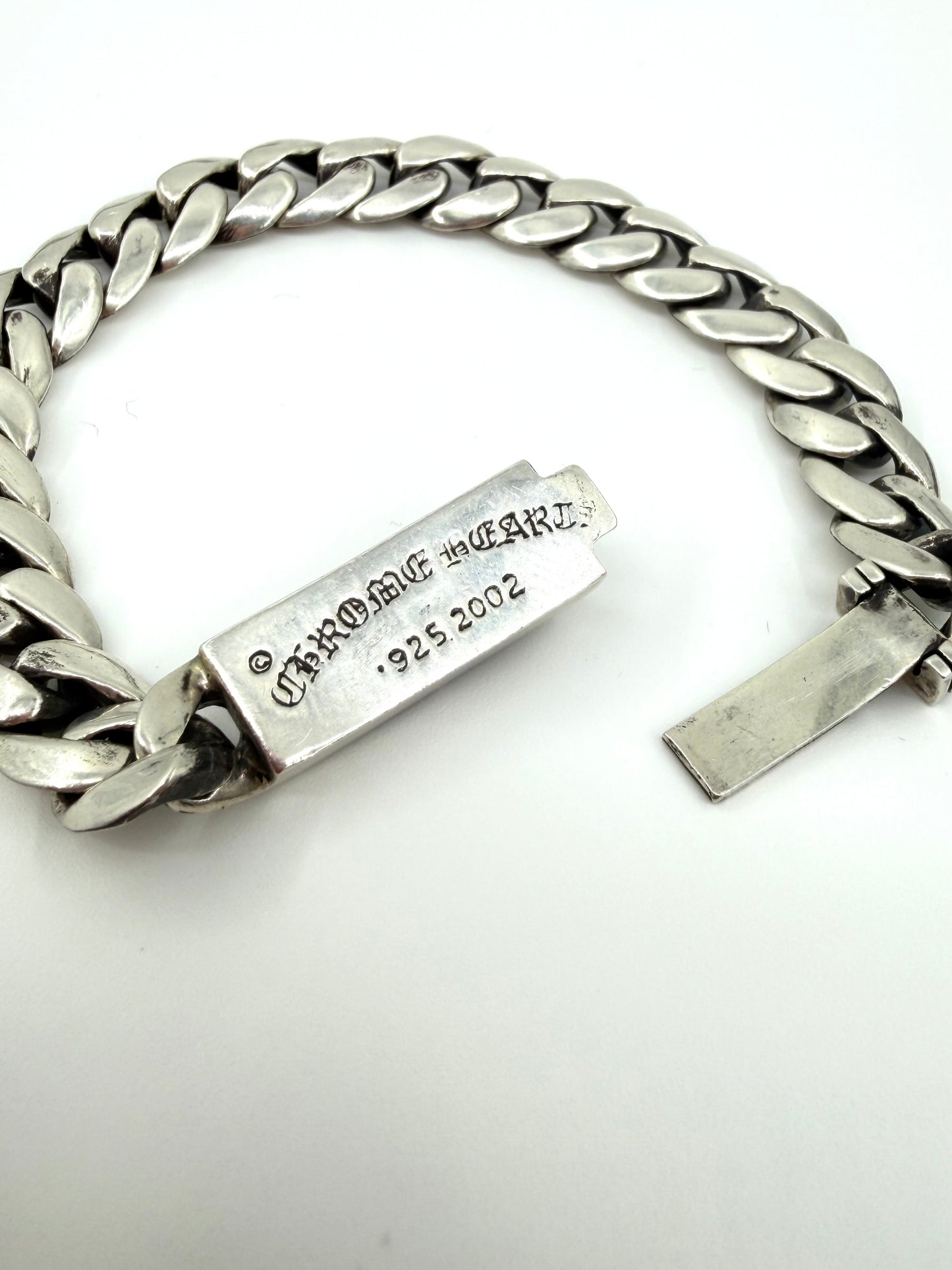 CHROME HEARTS BABY ID FLORAL CROSS CUBAN SILVER BRACELET