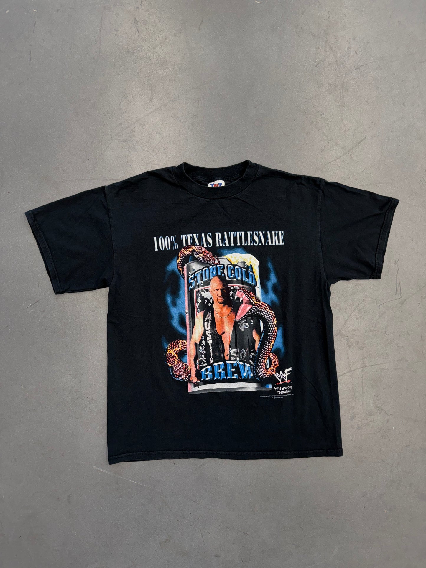 2000 WWF STONE COLD BREW 100% TEXAS RATTLESNAKE TEE (TNT TAG)