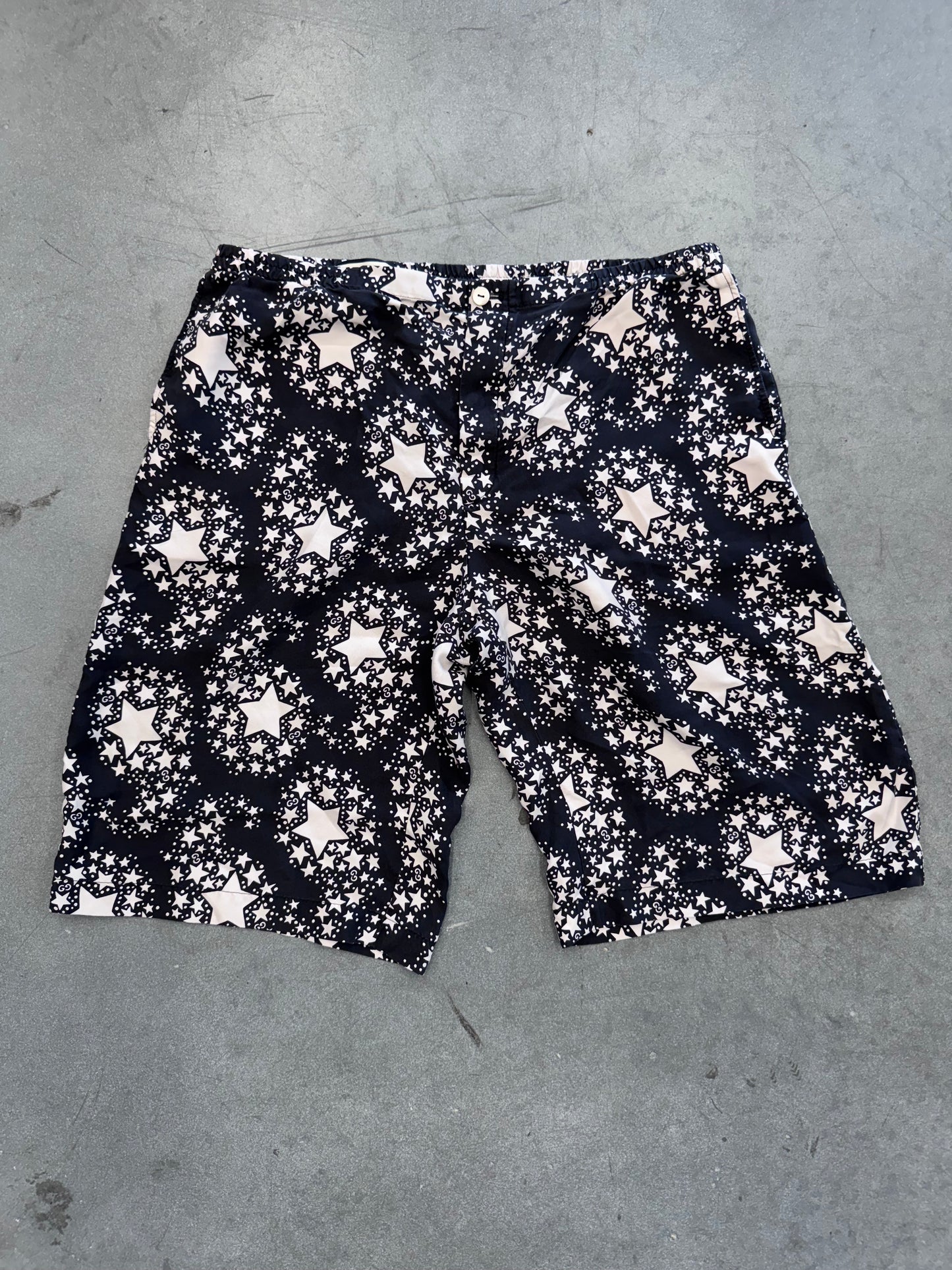 GUCCI BLACK GG MONOGRAM AND STARS SILK SHORTS