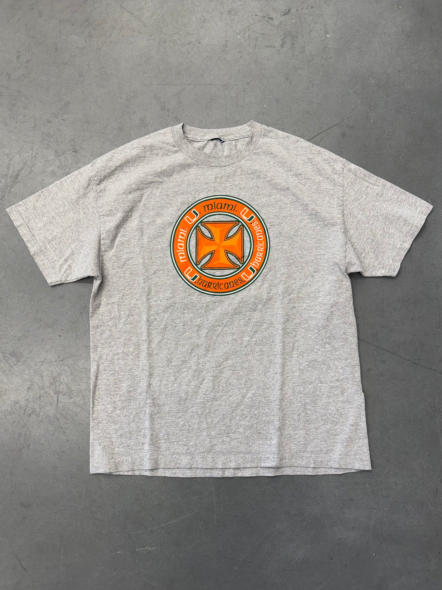 Y2K MIAMI HURRICANES CHROME BIKER STYLE PLUS TEE (PULLED TAG)