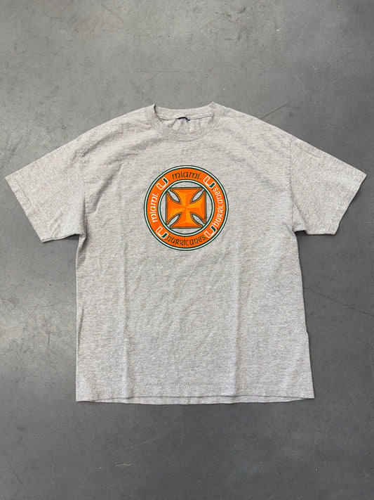 Y2K MIAMI HURRICANES CHROME BIKER STYLE PLUS TEE (PULLED TAG)
